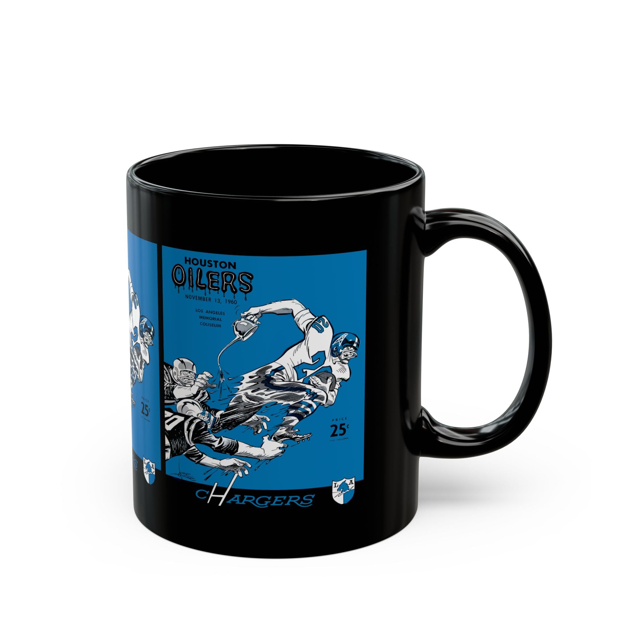 1960 Vintage Houston Oilers - Los Angeles Chargers Football Program Cover - Black Mug 11 oz