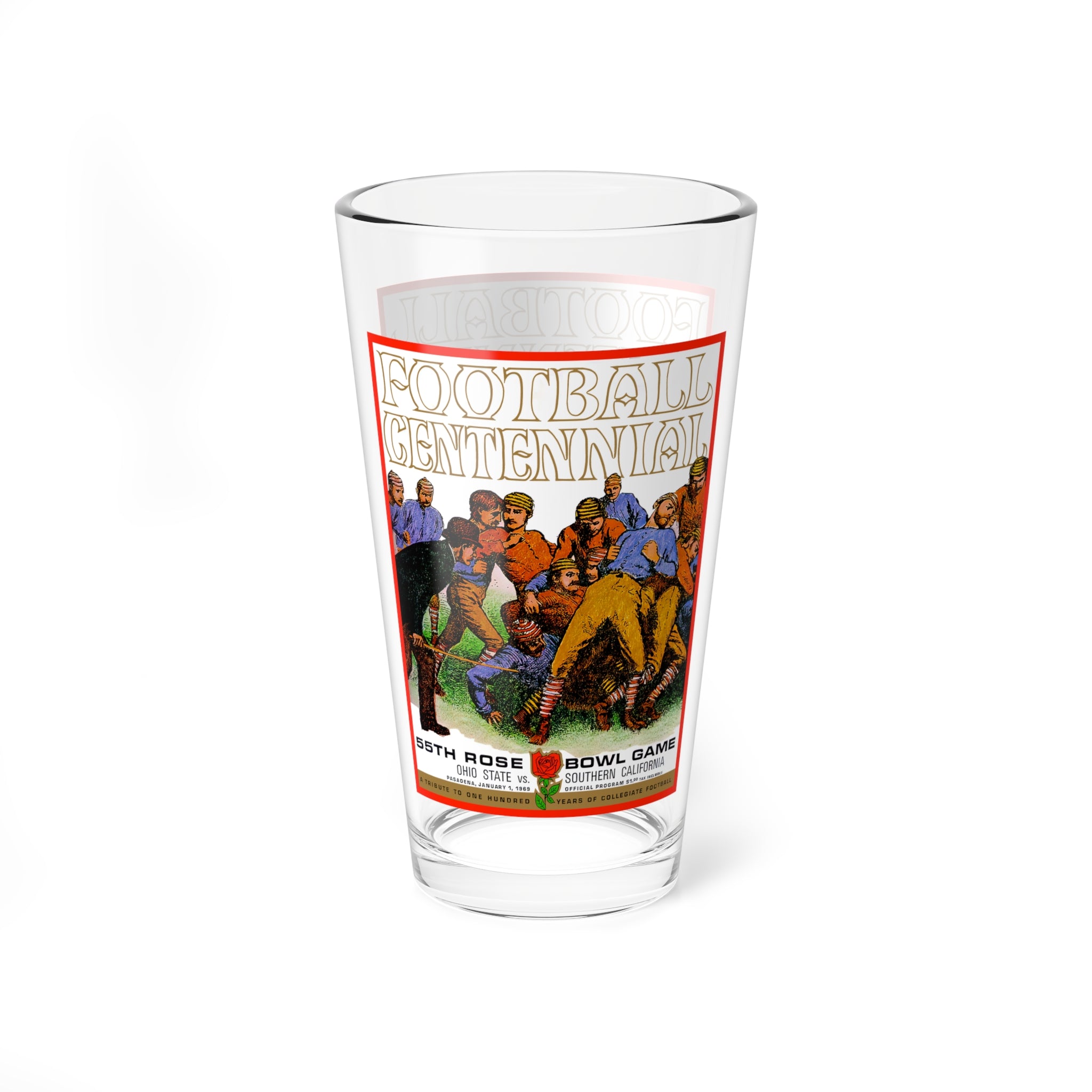 1969 Football Rose Bowl Mixing Glass — 16oz Game Day Cocktail Glass