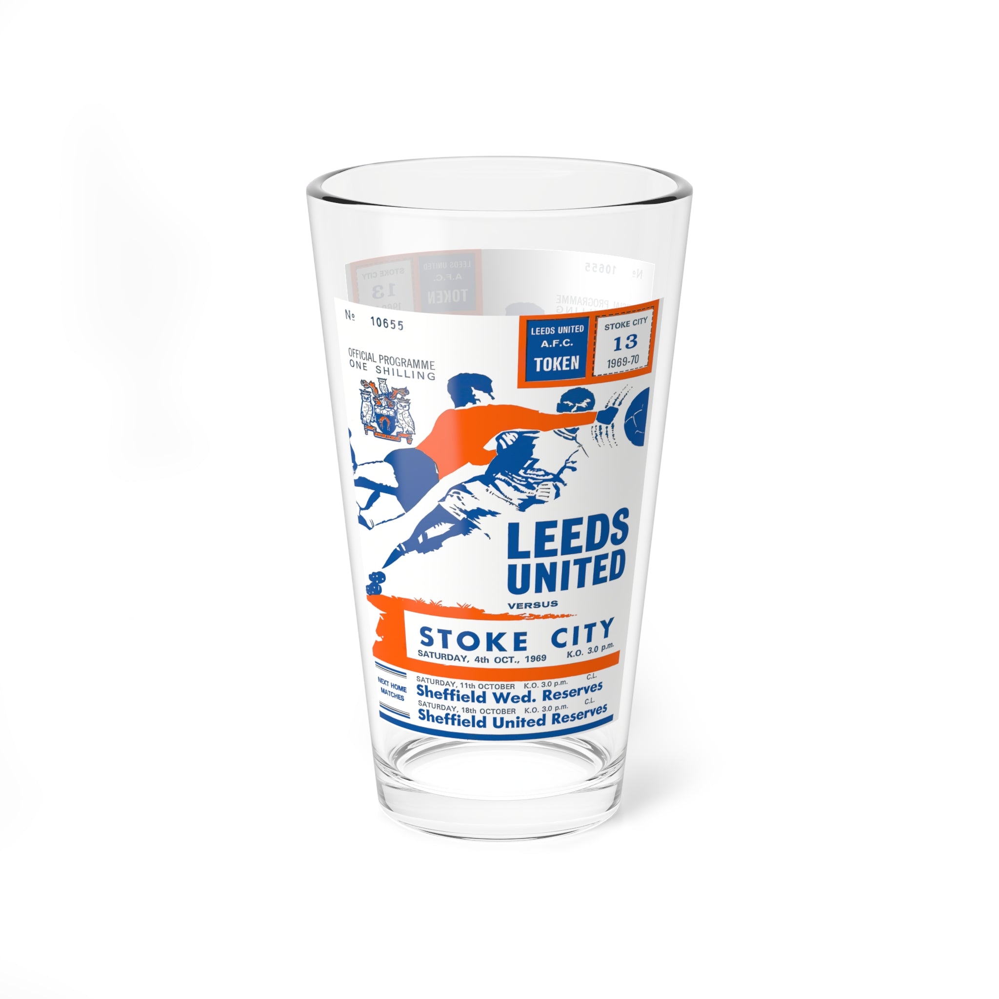 Mixing Glass, 16oz - 1969 Retro English Football Stoke City Leeds United Fan Gift, Soccer Barware, Sports Memorabilia, Beer Glass, Gift for