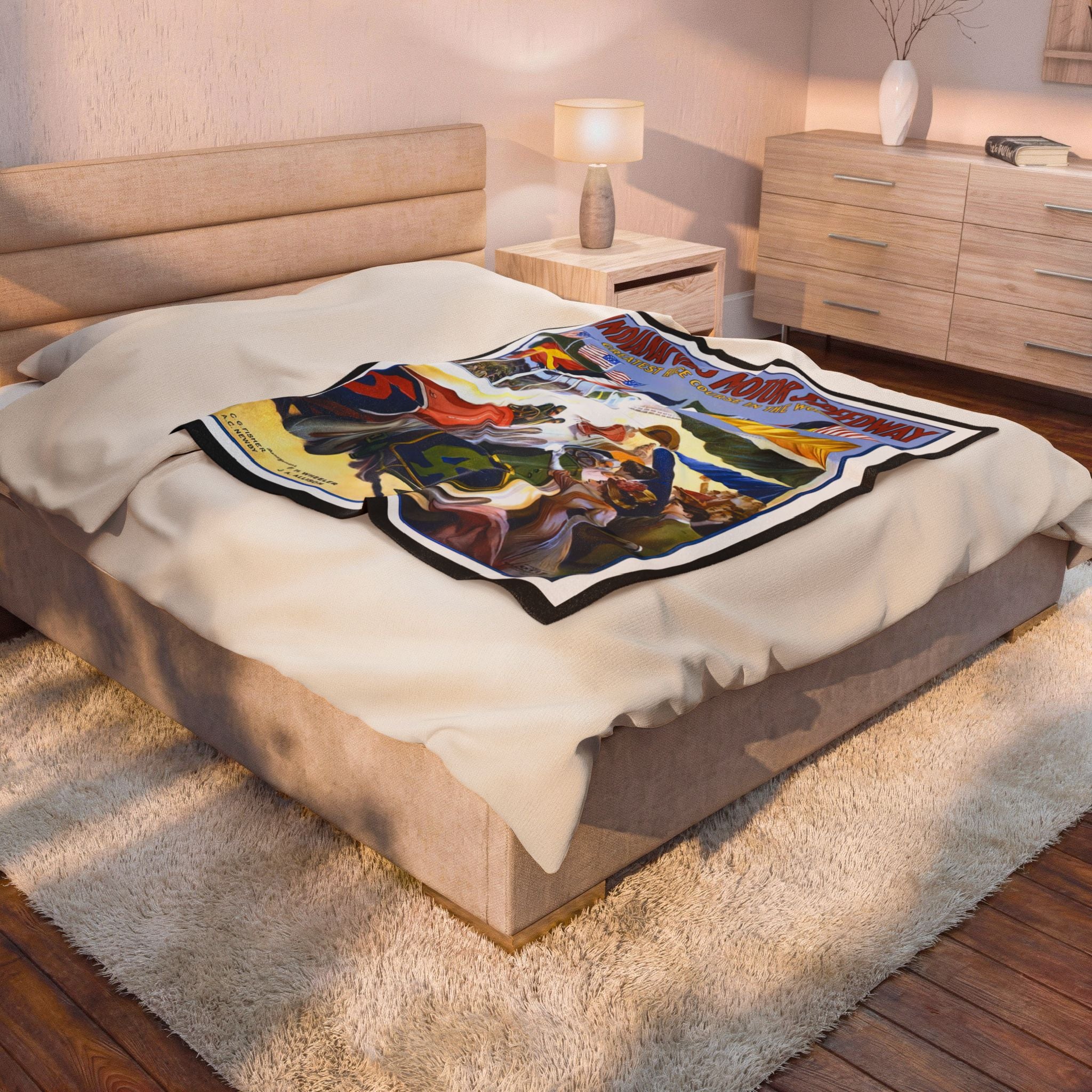 Velveteen Blanket, Vintage Indianapolis Motor Speedway 1909 Design, Cozy Throw, Racing Fan Gift, Home Decor, Lap Quilt, Bedding