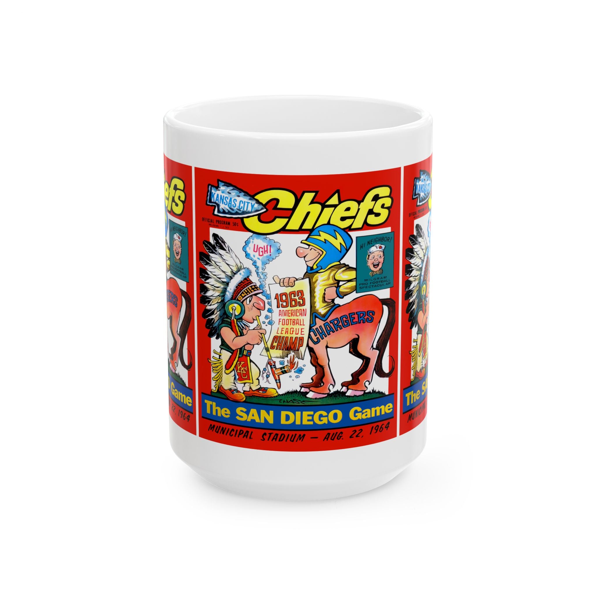 1964 Football Kansas City San Diego Chargers Ceramic Mug, Retro Sports Fan Coffee Cup, Vintage Football Team Memorabilia, Gift for Football