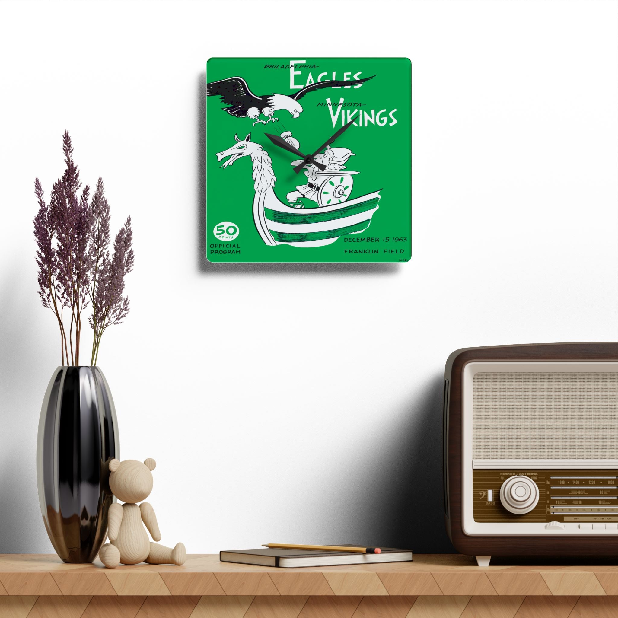 Football Acrylic Wall Clock, Minnesota Vikings Philadelphia Eagles Fan Art, Sports Room Decor, Unique Game Day Gift, Football Team