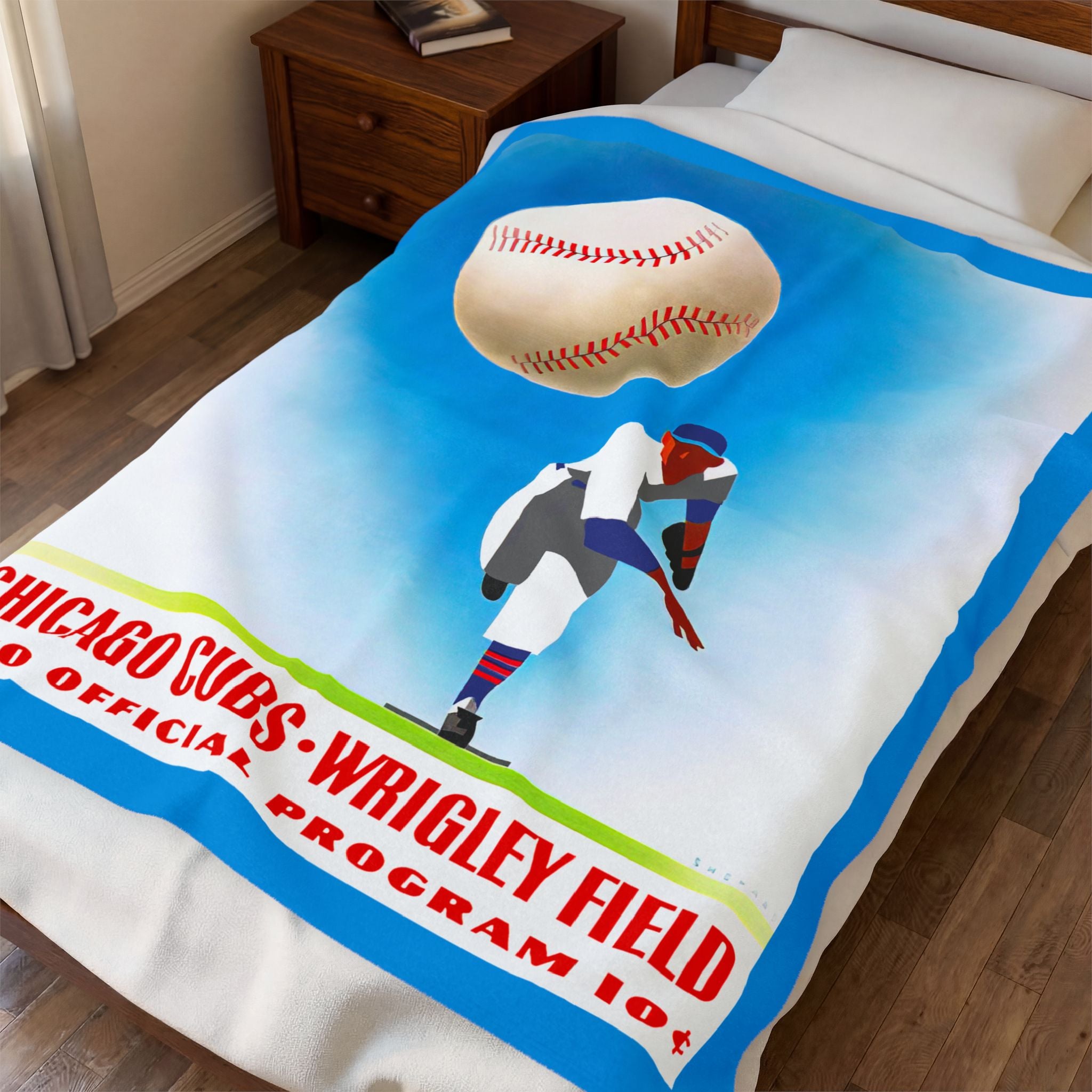 Velveteen Plush Blanket, 1950 Baseball Chicago Cubs Throw Blanket, Sports Fans Gift, Home Decor, Cozy Vintage Design