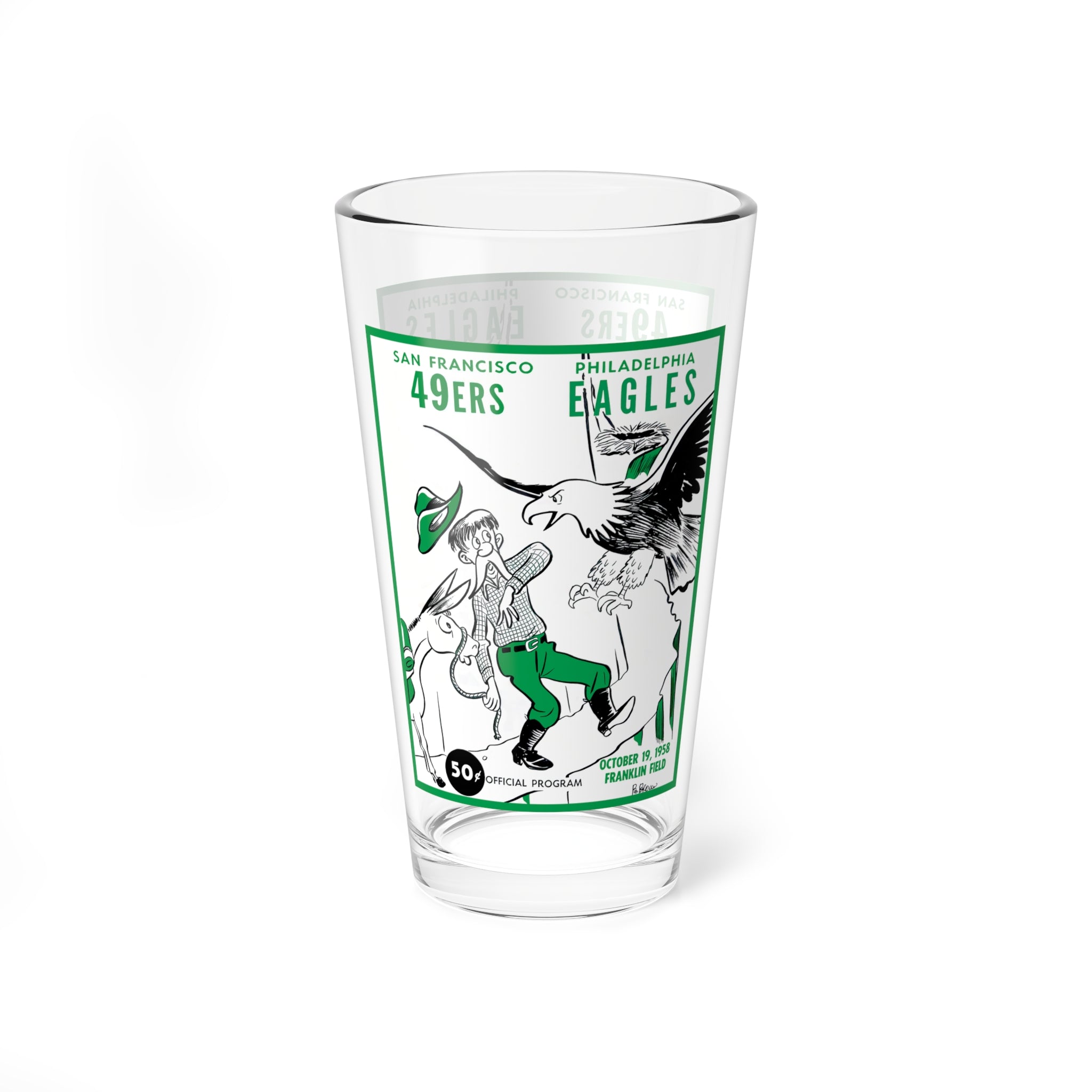 Mixing Glass, Vintage 1958 Football Philadelphia Eagles San Francisco 49ers, Football Pint Glass, Sports Barware, Football Gift