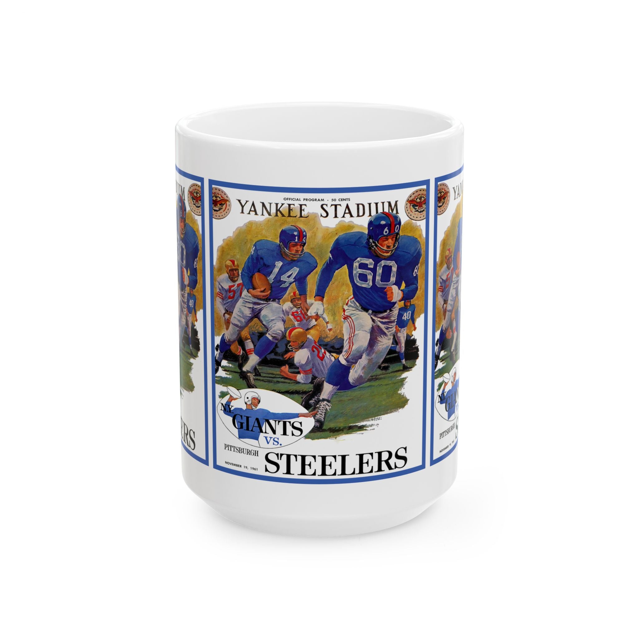 1961 Vintage Football Game Ceramic Mug — 'Giants vs Steelers' Yankee Stadium Poster (11oz/15oz)