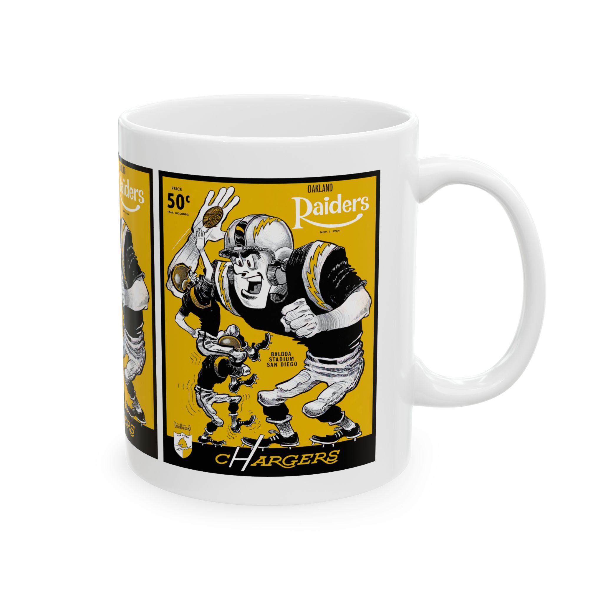 Ceramic Mug, 1964 San Diego Chargers Football Oakland Raiders, Coffee Cup, Sports Fan Gift, Vintage Football Memorabilia, Retro Design