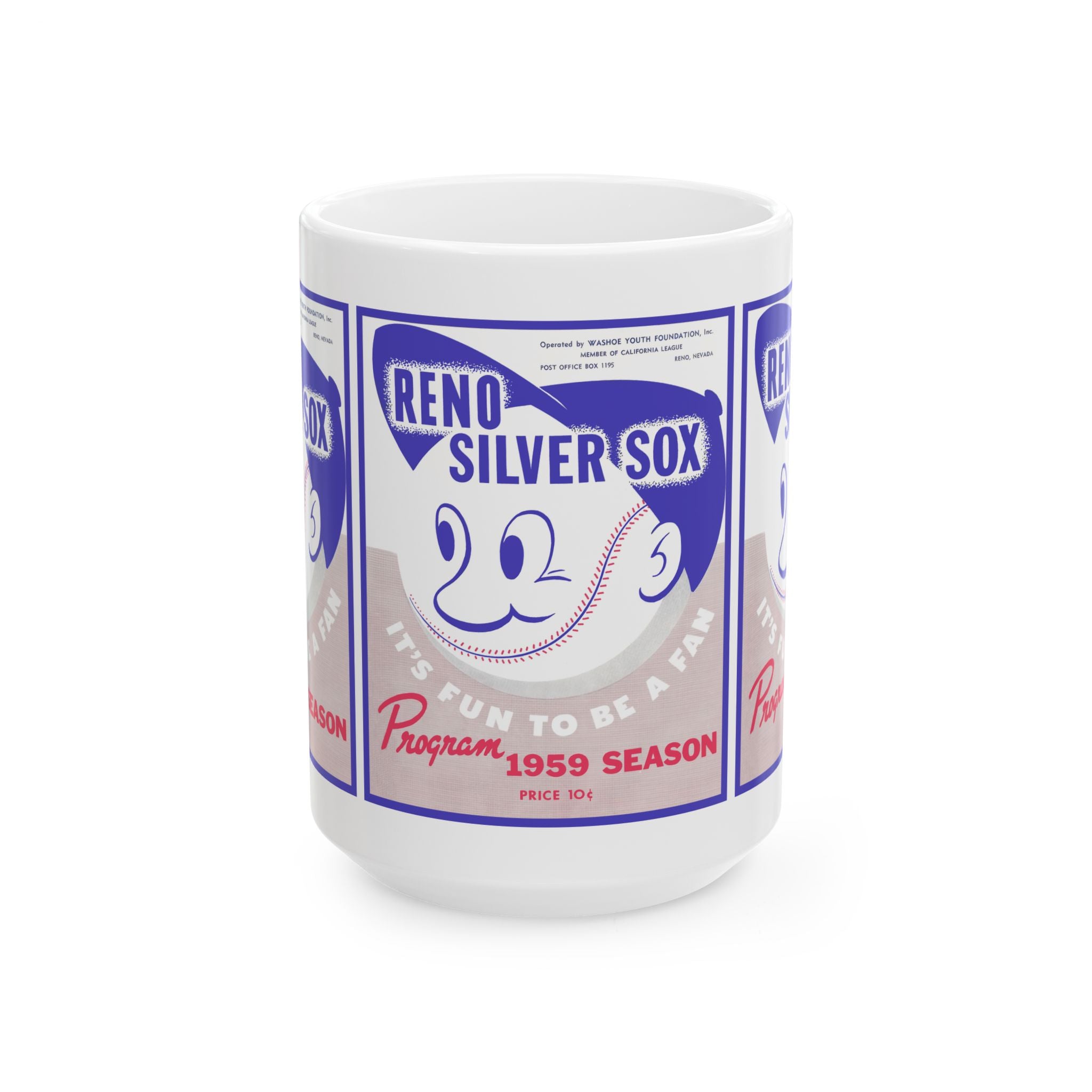Retro Baseball Mug, Vintage Sports Cup, Sports Fan Gift, Baseball Lover Mug, Baseball Team Memorabilia, 1959 Reno Silver Sox Cup