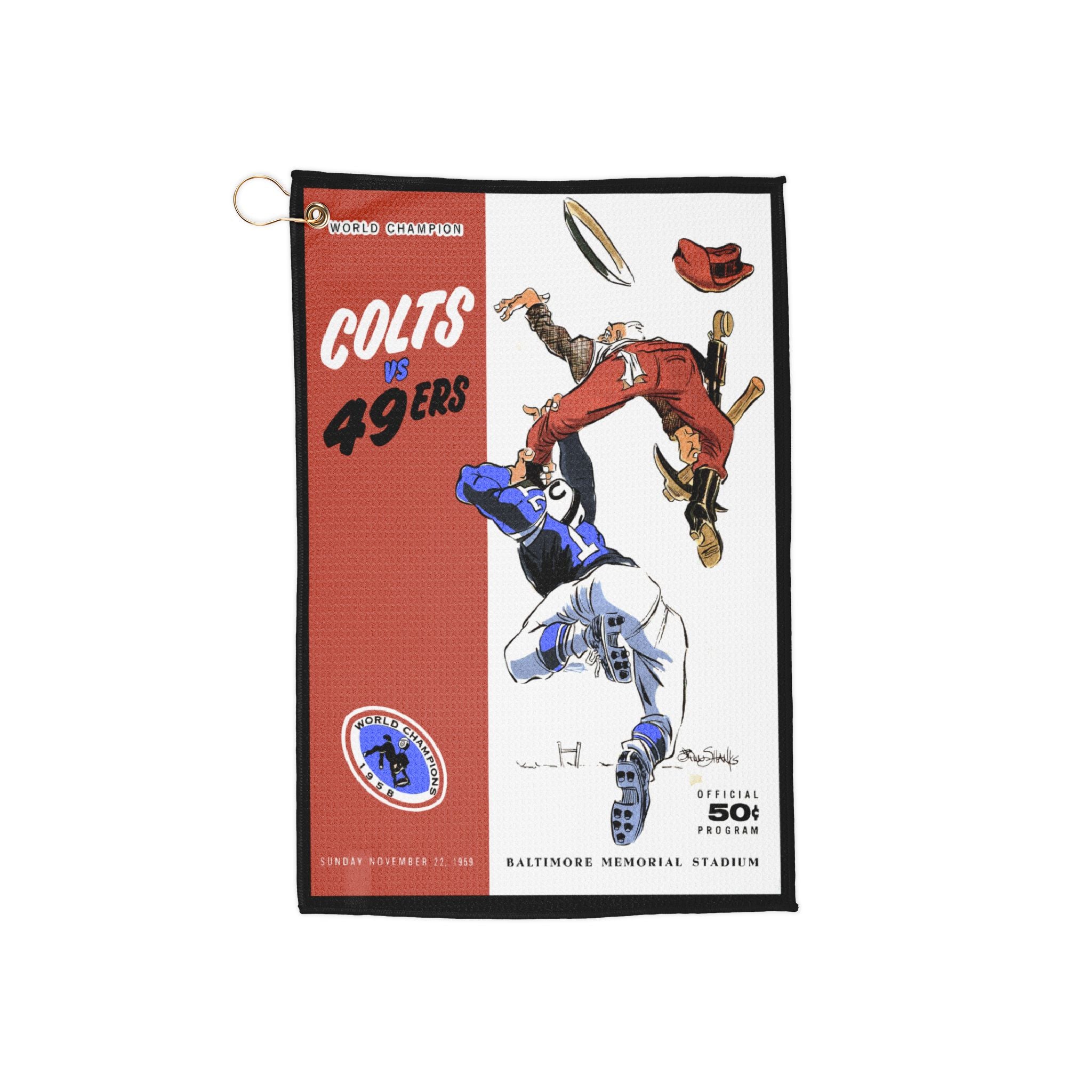 Vintage 1959 Football Baltimore Colts-San Francisco 49ers Golf Towel - Sports Memorabilia Gift, Fan Collection, Golf Accessories, Retro