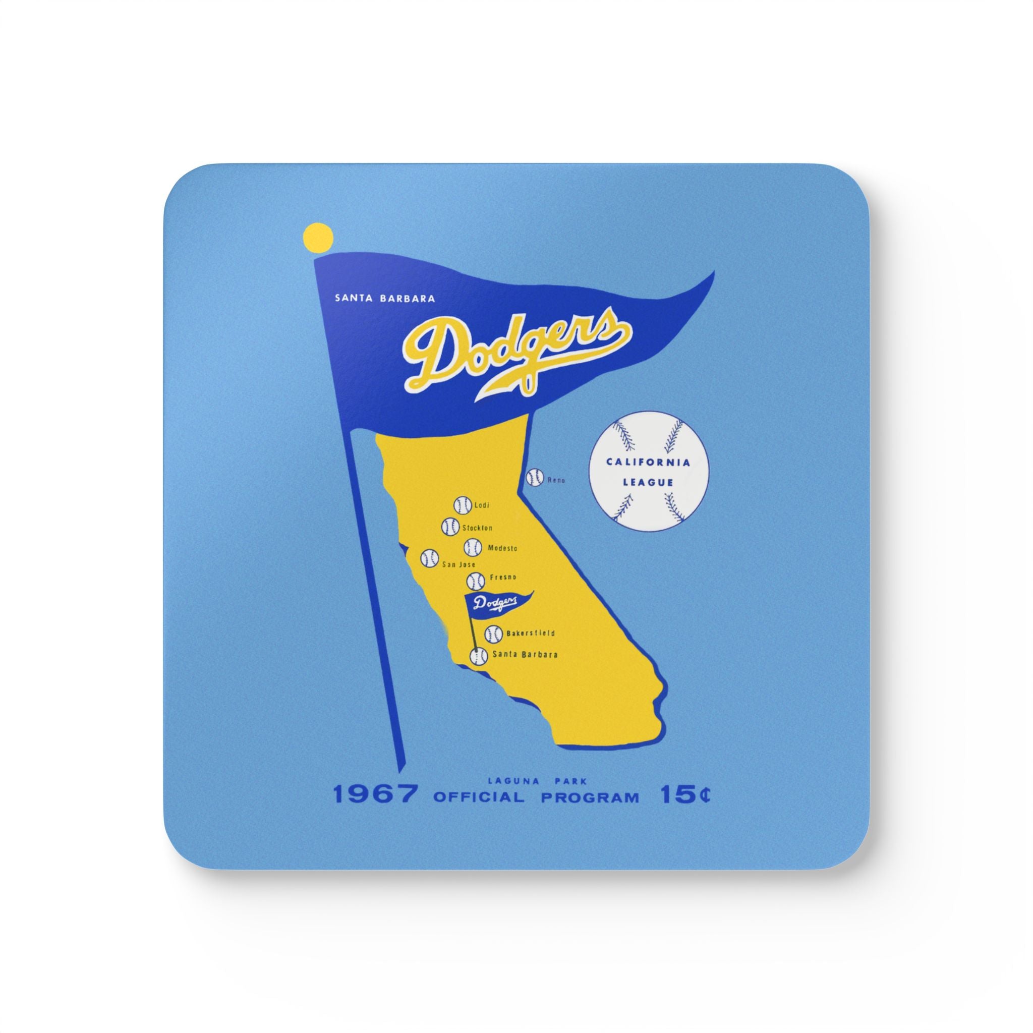 1967 Vintage Santa Barbara Baseball Program Cover - Corkwood Coaster Set