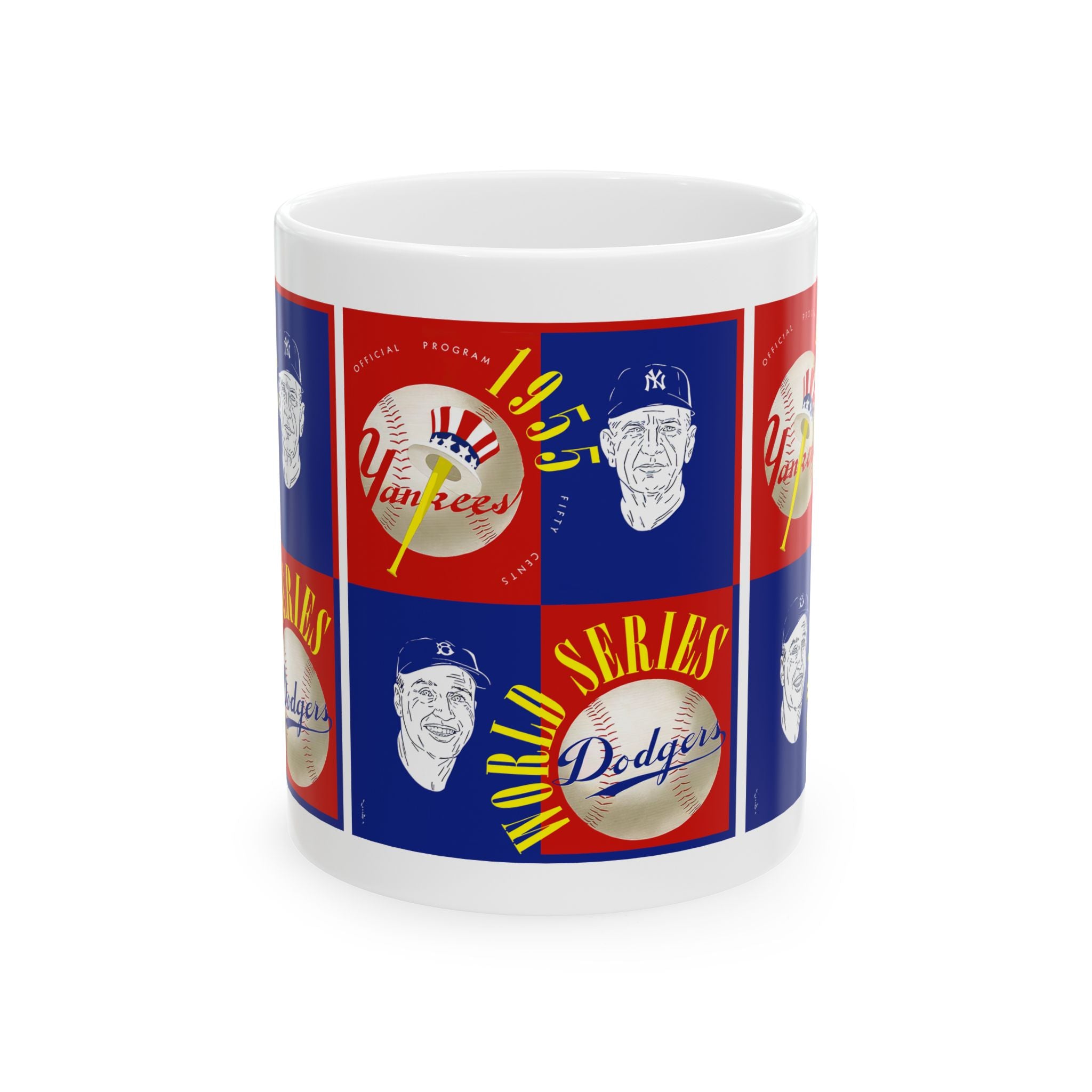 Ceramic Mug, 1955 Vintage New York Yankees - Brooklyn Dodgers World Series Program Cover, Baseball Fan Gift, Coffee Cup, Sports Memorabilia,