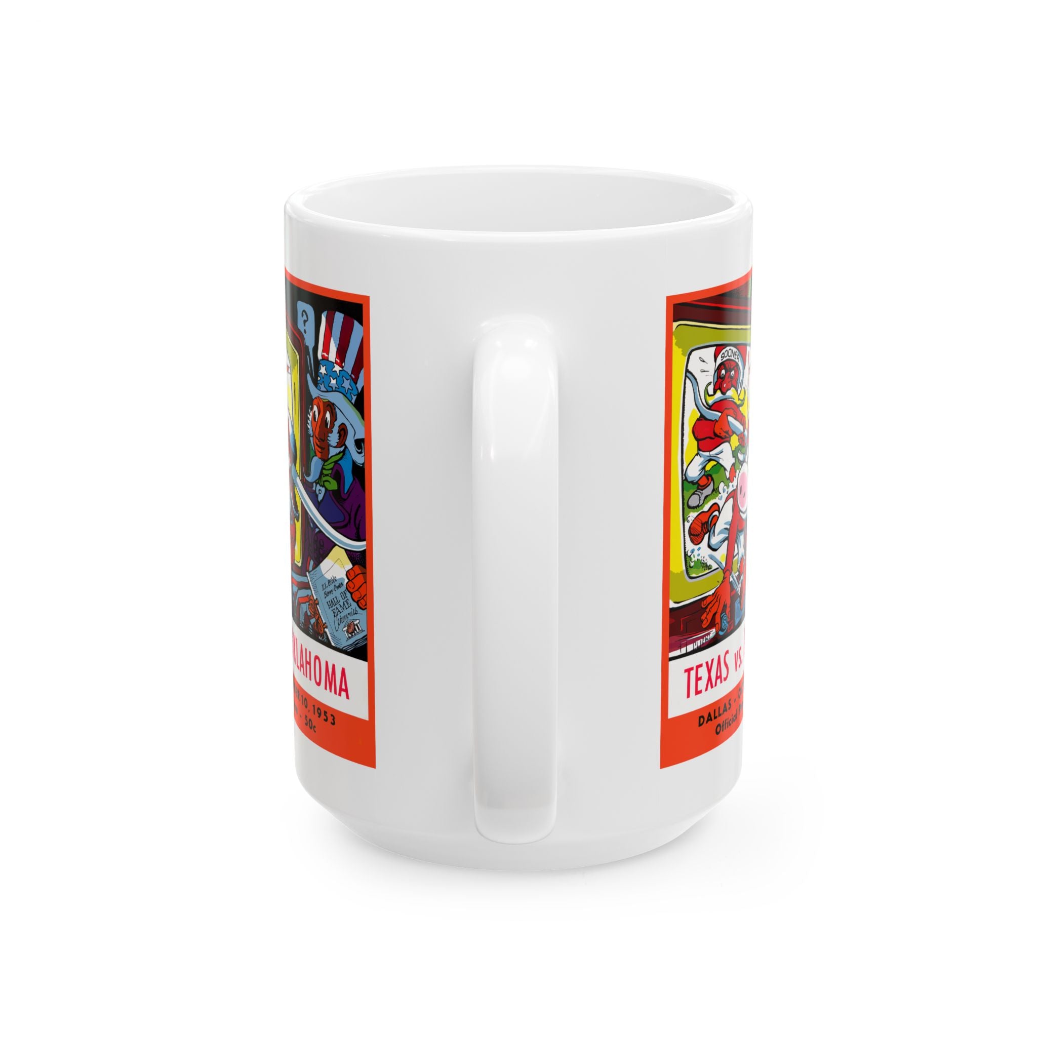 Ceramic Mug, 1953 Football Oklahoma Texas, Vintage Design Coffee Cup, Sports Fan Gift, Football Lover Mug, Team Rivalry Cup, College Game
