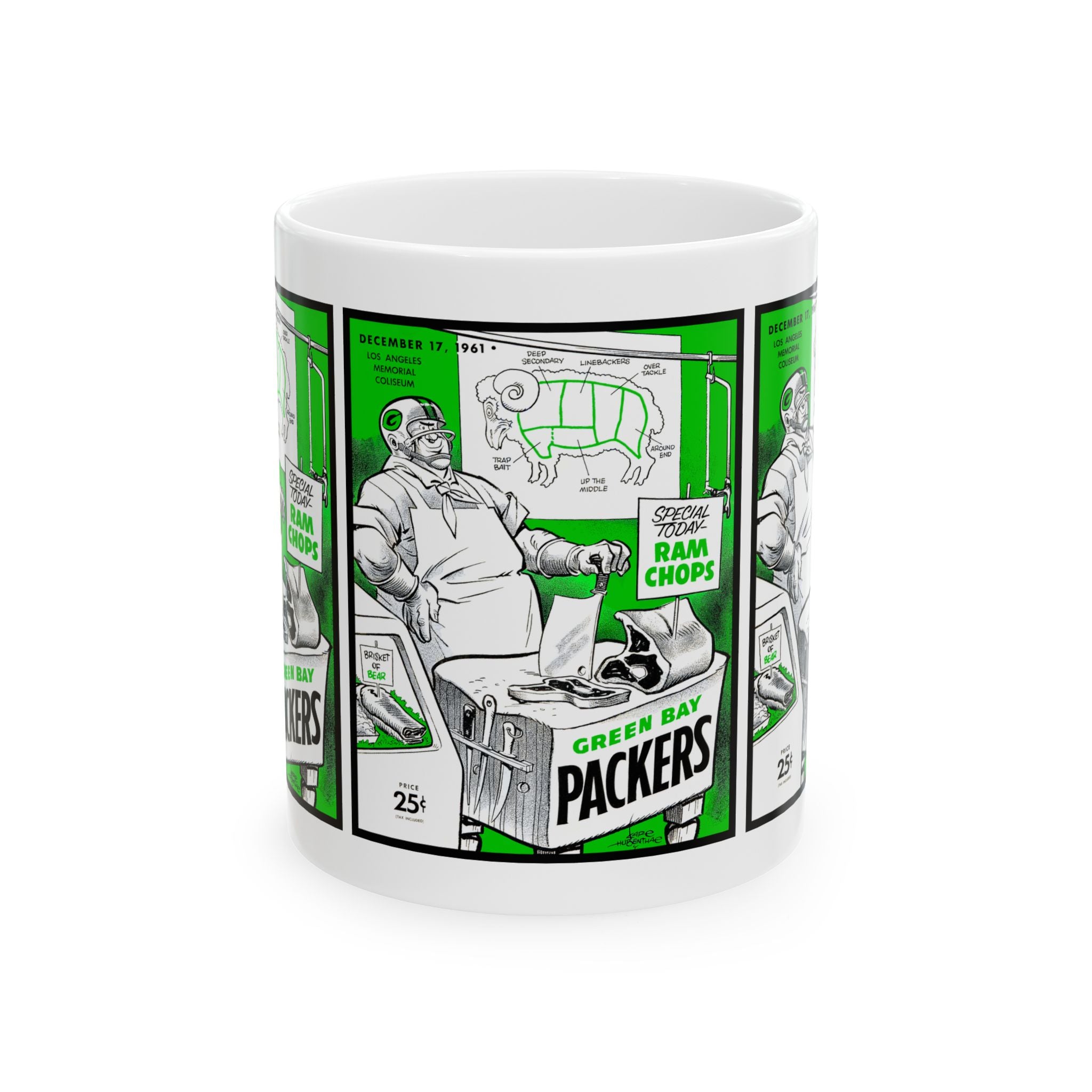 Vintage 1961 Football Green Bay Packers Los Angeles Rams Ceramic Mug, Football Sports Fan Collectible Gift, Father's Day, Christmas