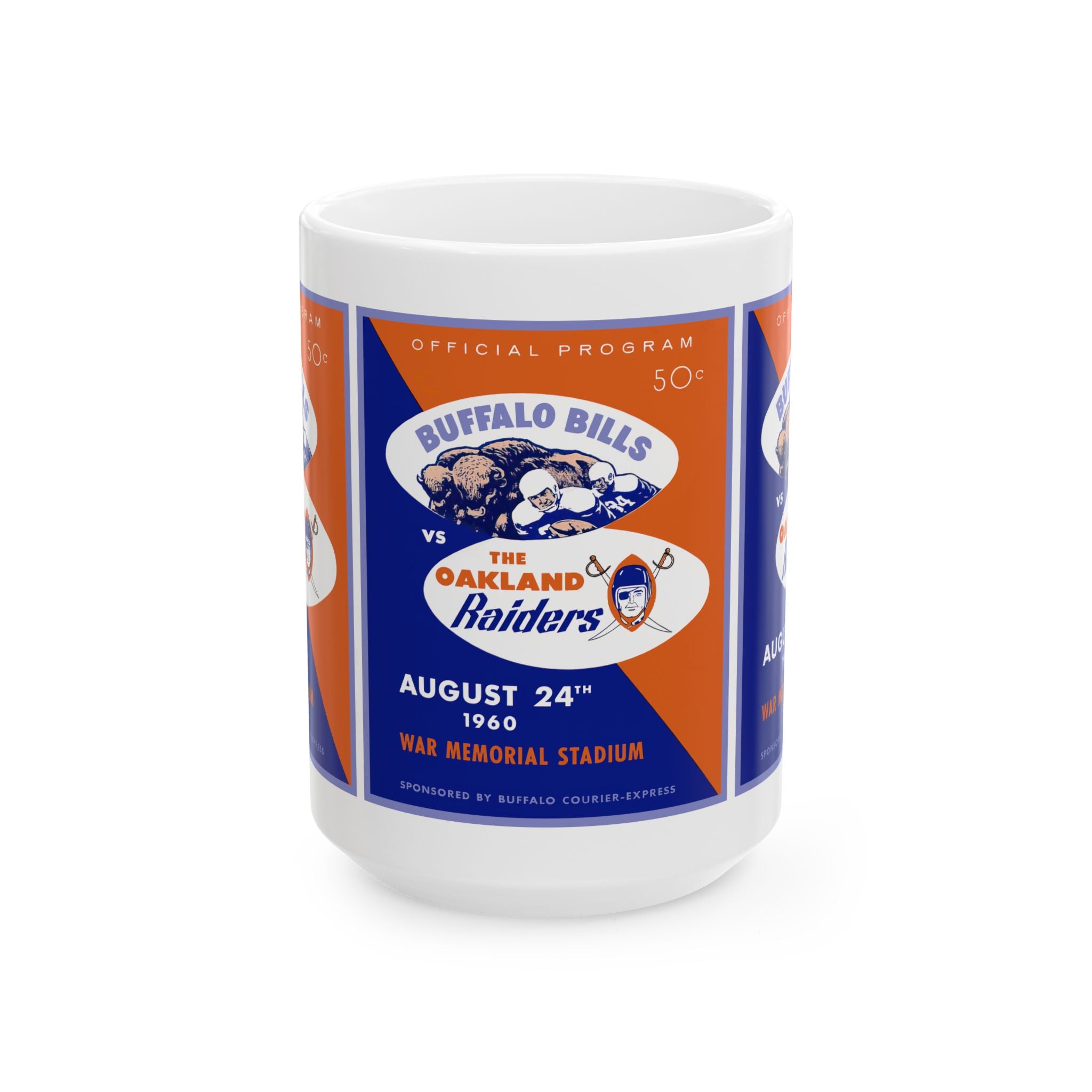1960 Football Buffalo-Oakland Mug | Vintage Ceramic Coffee Cup 11 oz, 15 oz
