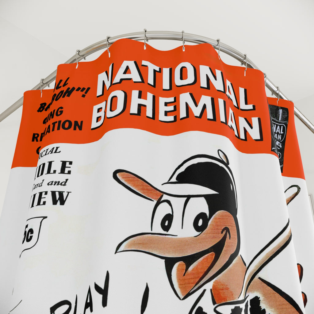 1955 Baltimore Orioles Scorebook Cover Shower Curtain — Vintage Baseball Decor