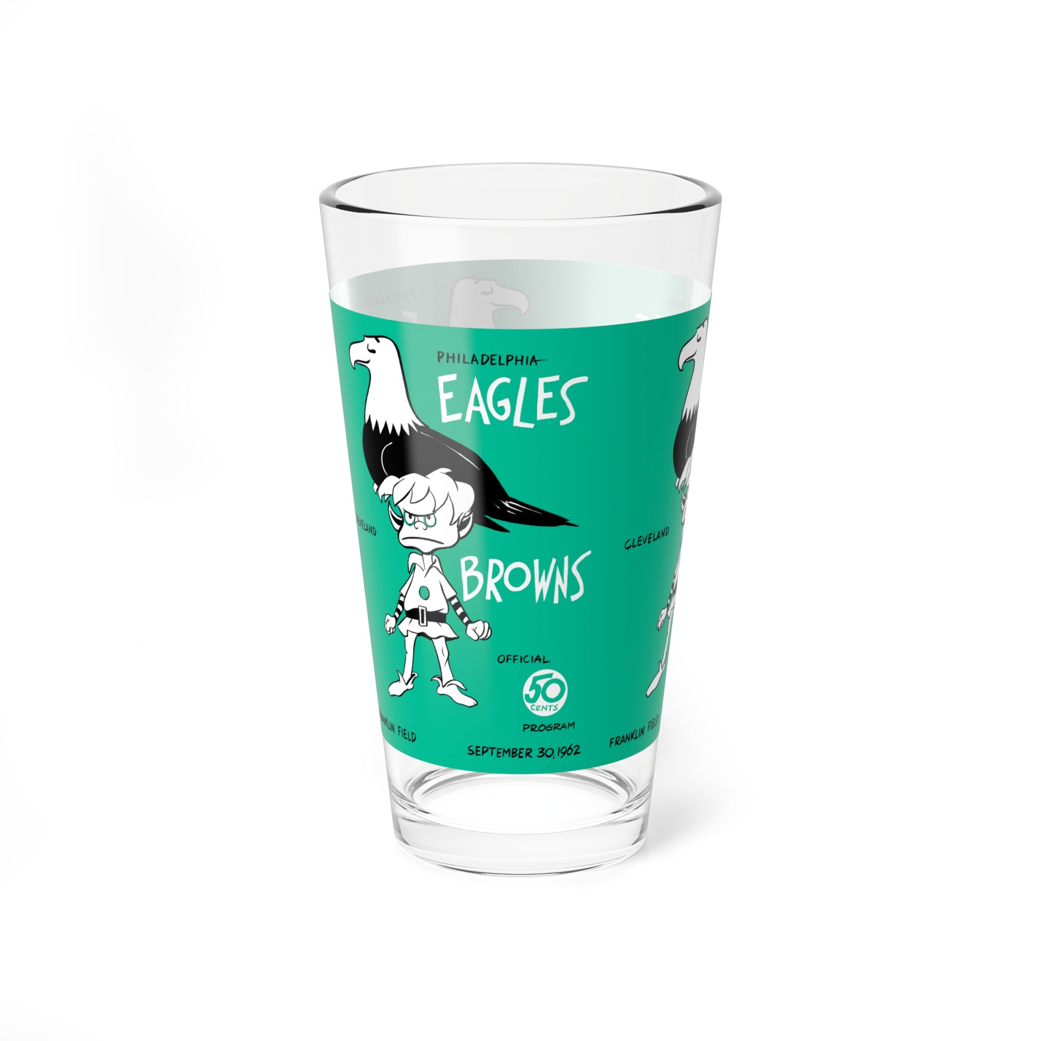 Pint Glass, 16oz - 1962 Philadelphia Eagles Football Browns, Vintage Drinkware for Football Fans, Retro Barware, Unique Gift for Football