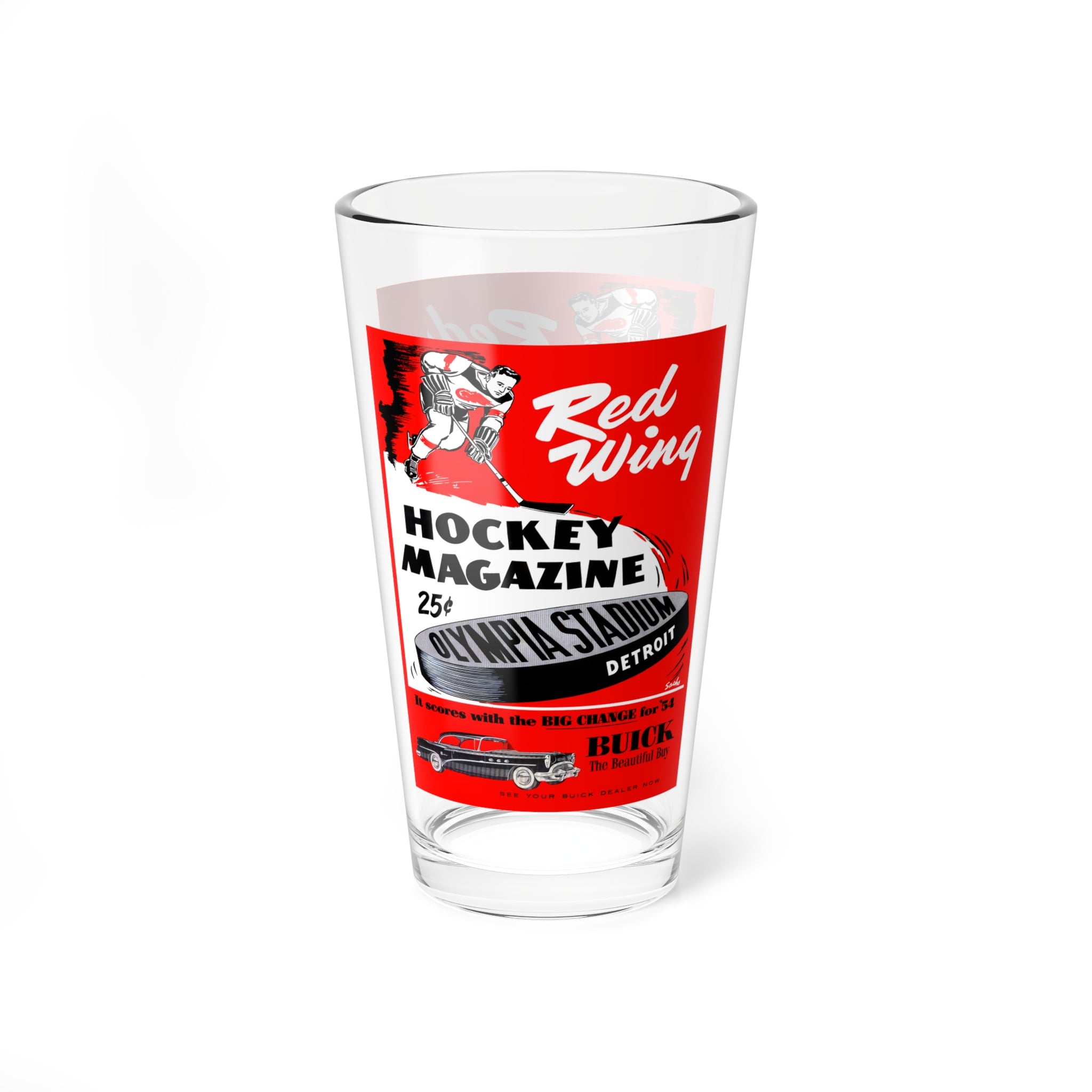 Mixing Glass, 16oz - Vintage Detroit Red Wings Hockey Program Cover, Hockey Fan Gift, Retro Barware, Sports Memorabilia, Father's Day