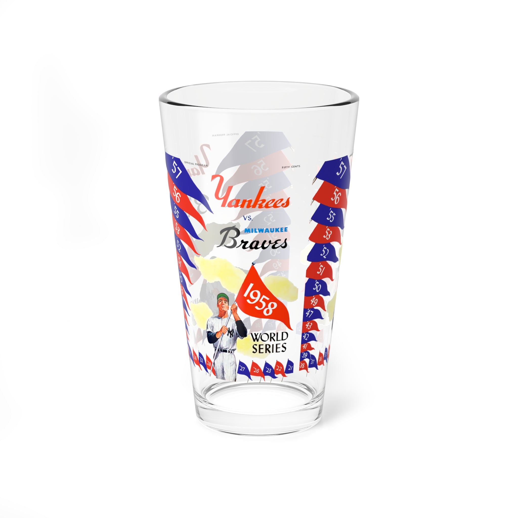 1958 Vintage Milwaukee Braves - New York Yankees World Series Program Cover -  Pint Glass, 16oz
