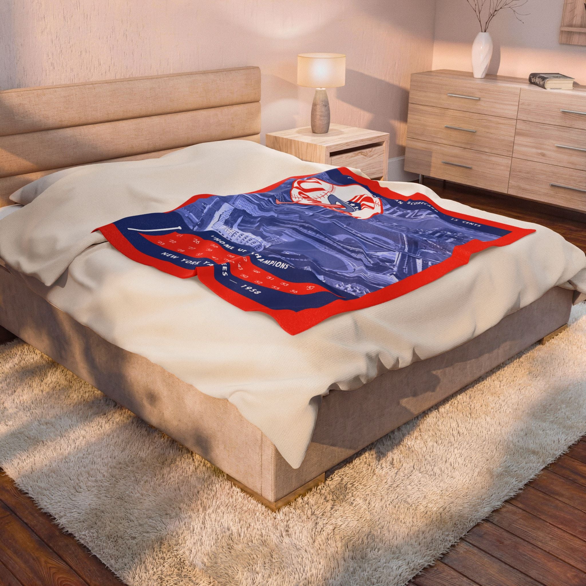 Velveteen Plush Blanket, 1958 New York Baseball Blanket, Sports Fan Gift, Cozy Throw, Vintage Baseball Design, Home Decor