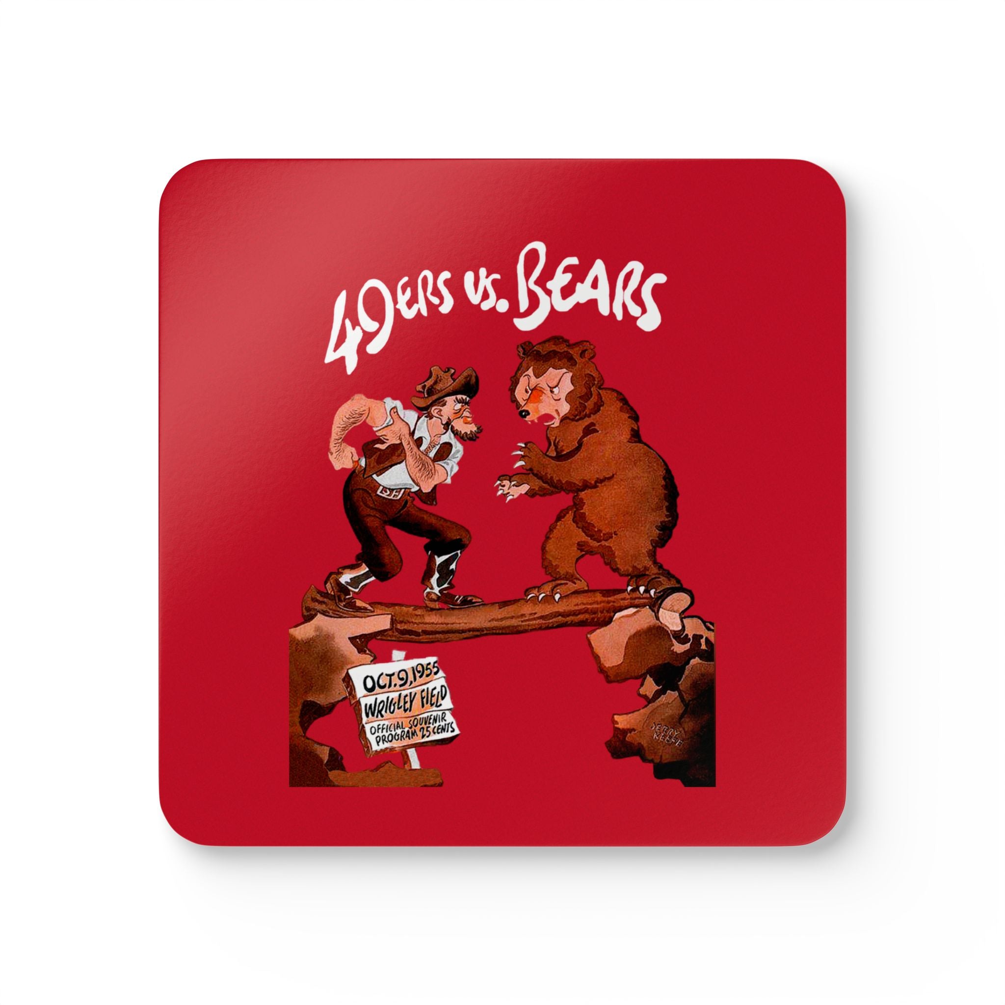 1955 Vintage Chicago Bears - San Francisco 49ers Football Program Cover - Corkwood Coaster Set