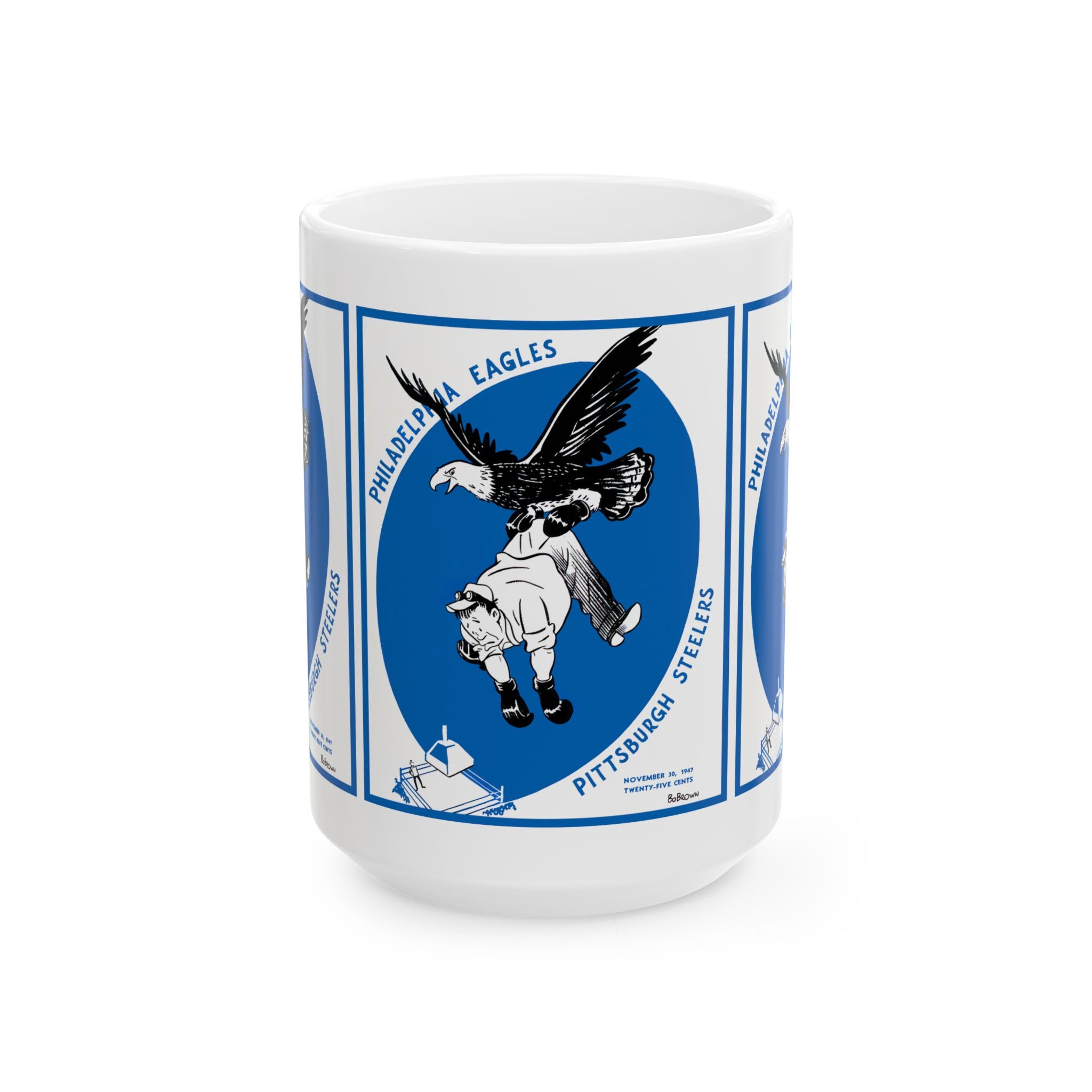 Vintage Football Ceramic Mug, 1947 Philadelphia Eagles Pittsburgh Steelers, Sports Fan Coffee Cup, Football Memorabilia Gift, Football Mug,