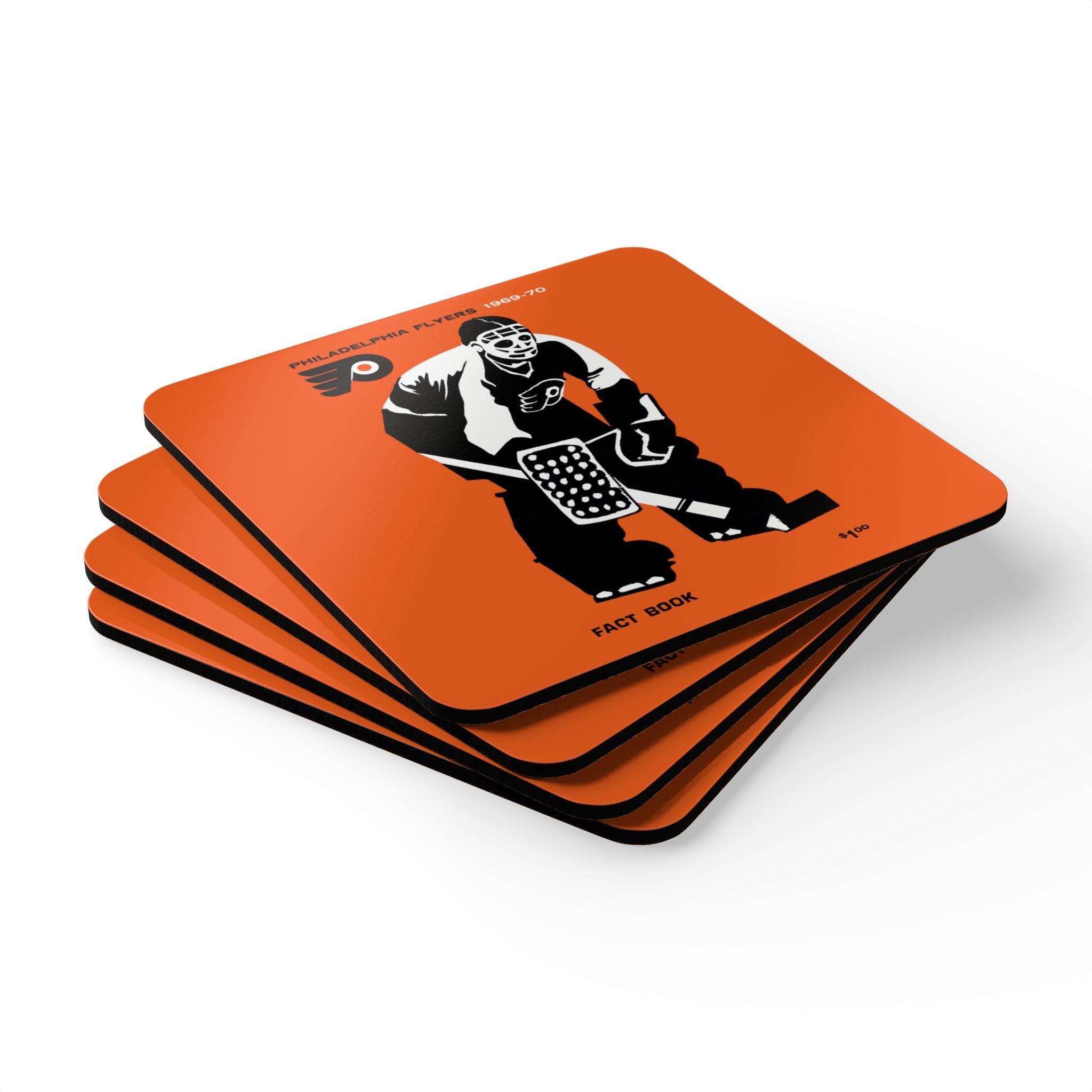 1969-1970 Vintage Philadelphia Flyers Hockey Media Guide Cover - Corkwood Coaster Set