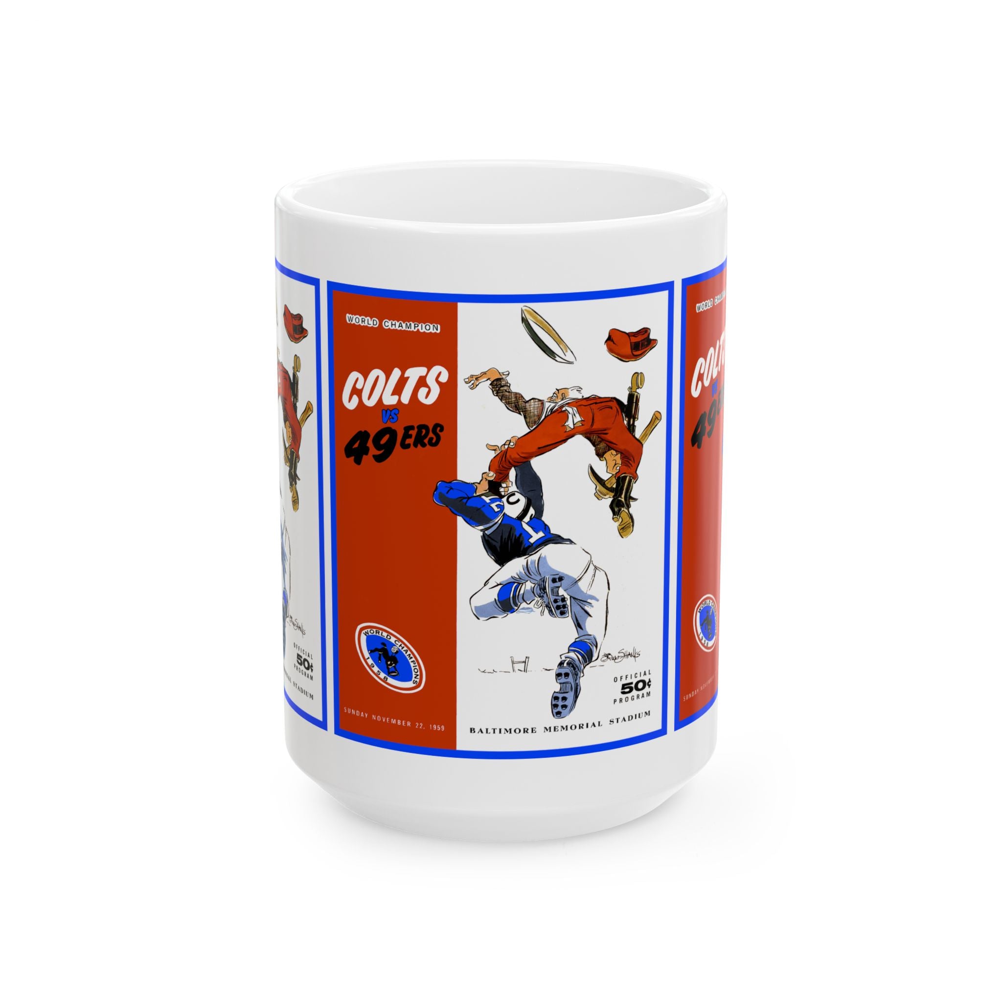 Football Ceramic Mug, 1959 San Francisco 49ers - Baltimore Colts, Sports Fan Gift, Coffee Cup, Tea Mug, Gift for Him