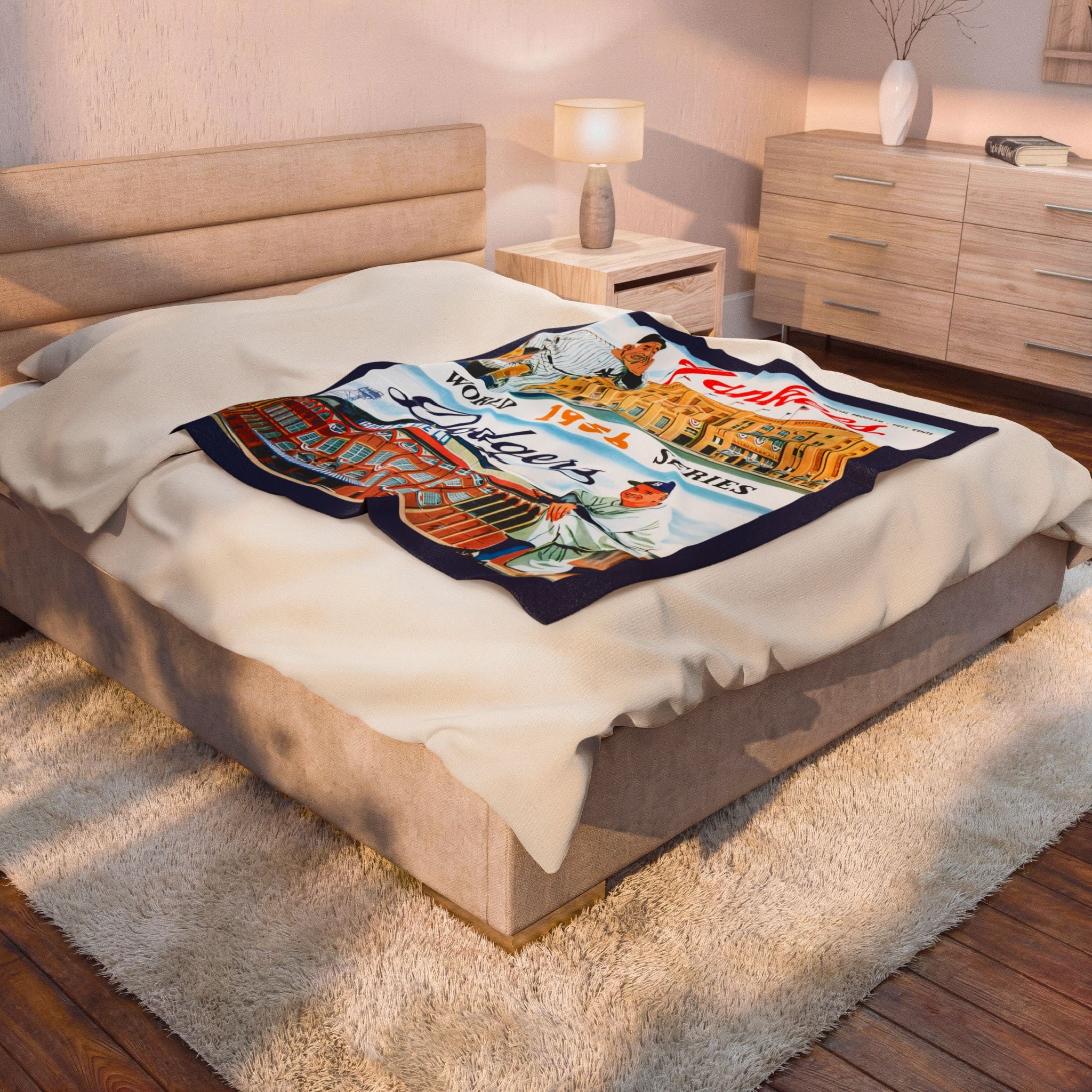 Velveteen Throw Blanket, Vintage 1956 Baseball World Series New York Yankees Brooklyn Dodgers, Home Decor, Bedding, Gift for Sports Fans