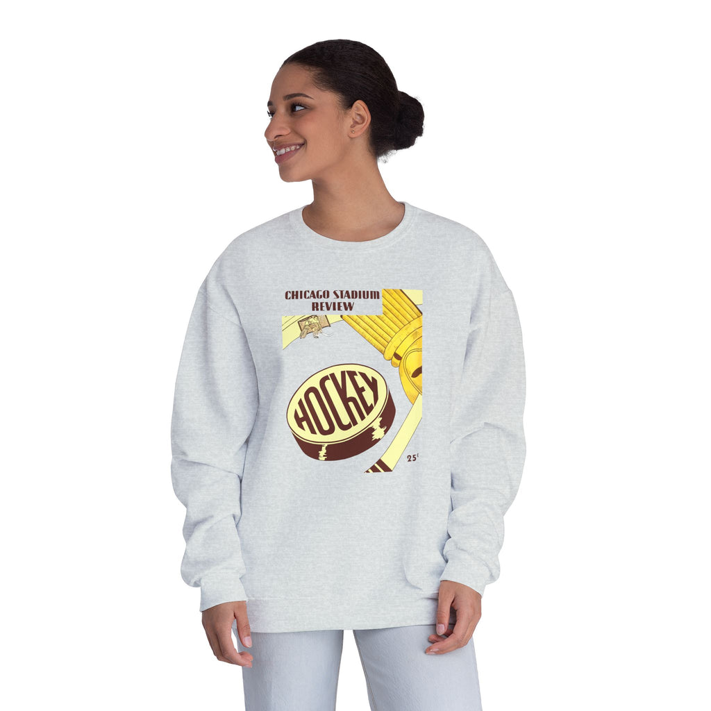 1947-1948 Vintage Chicago Black Hawks Hockey Program Cover  -  NuBlend® Crewneck Sweatshirt