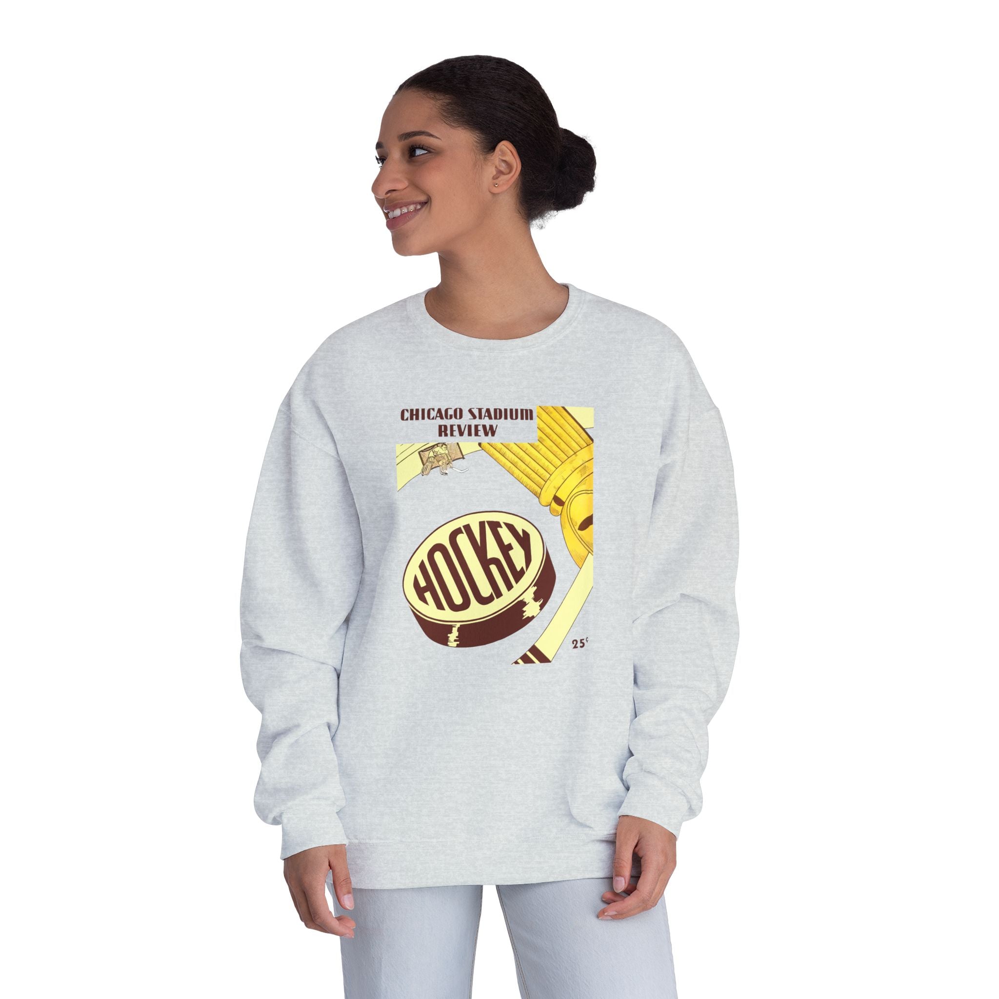1947-1948 Vintage Chicago Black Hawks Hockey Program Cover  -  NuBlend® Crewneck Sweatshirt