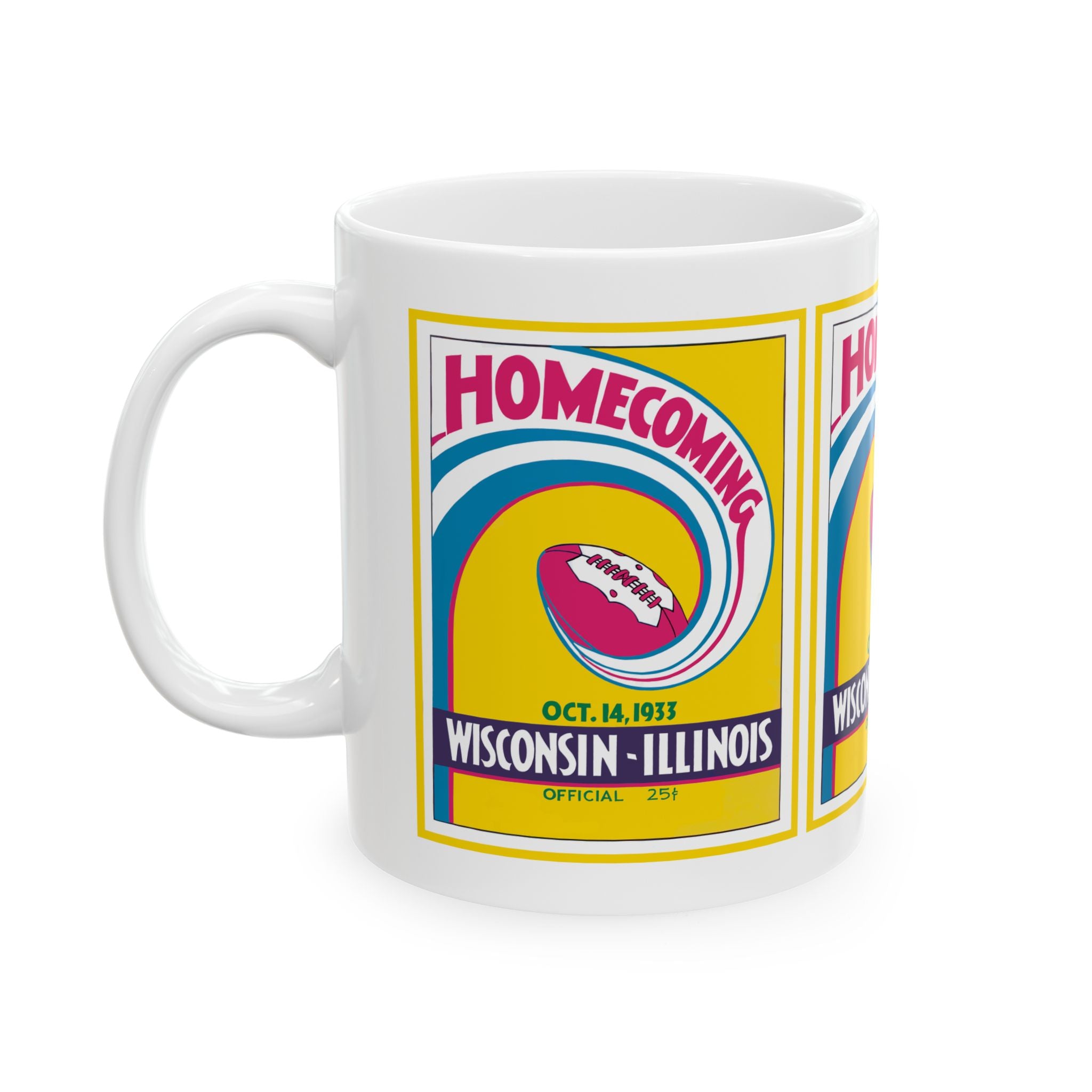 Vintage 1933 Football Wisconsin Illinois Homecoming Ceramic Mug, Retro College Sports Fan Gift, 11oz, 15oz Cup, Game Day Souvenir, Coffee