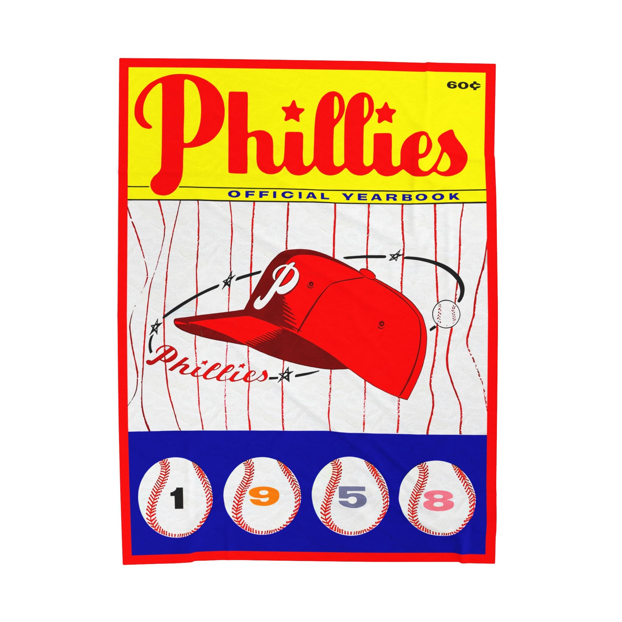 Velveteen Plush Blanket, 1958 Baseball Philadelphia Phillies Yearbook Design, Baseball Fan Gift, Sports Blanket, Bedroom Decor