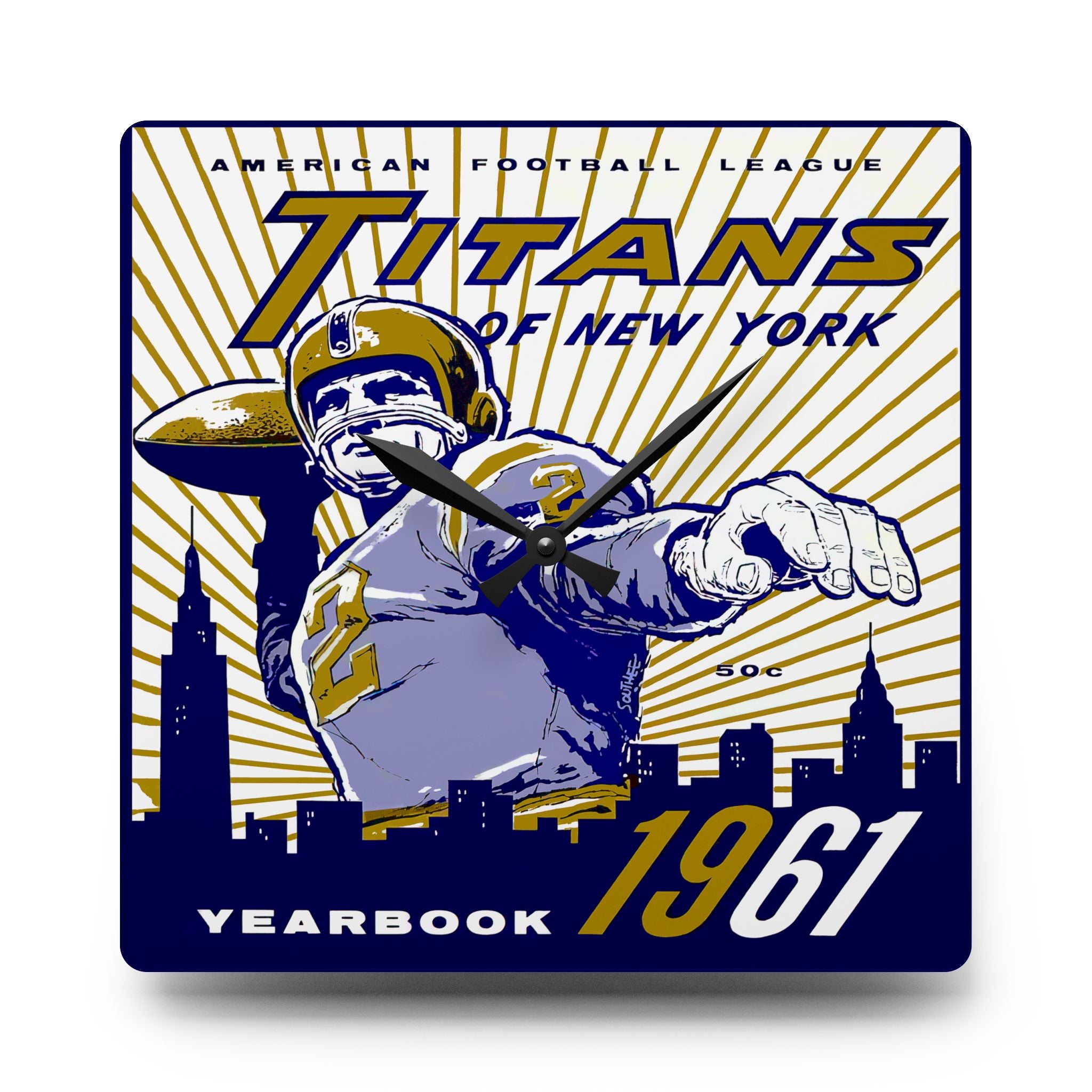 1961 Vintage New York Titans Football Yearbook - Acrylic Wall Clock