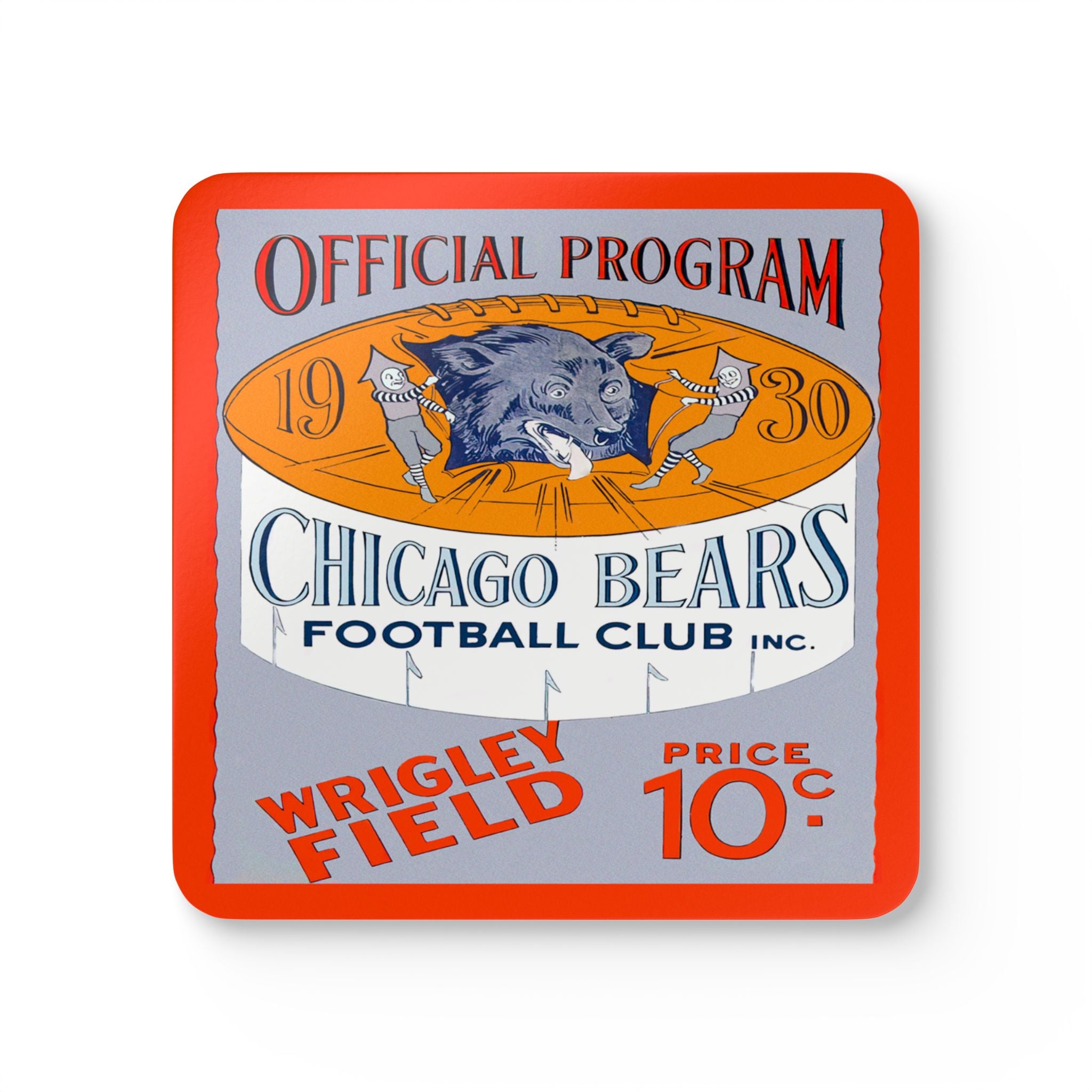 1930 Vintage Chicago Bears Football Program Cover - Corkwood Coaster Set
