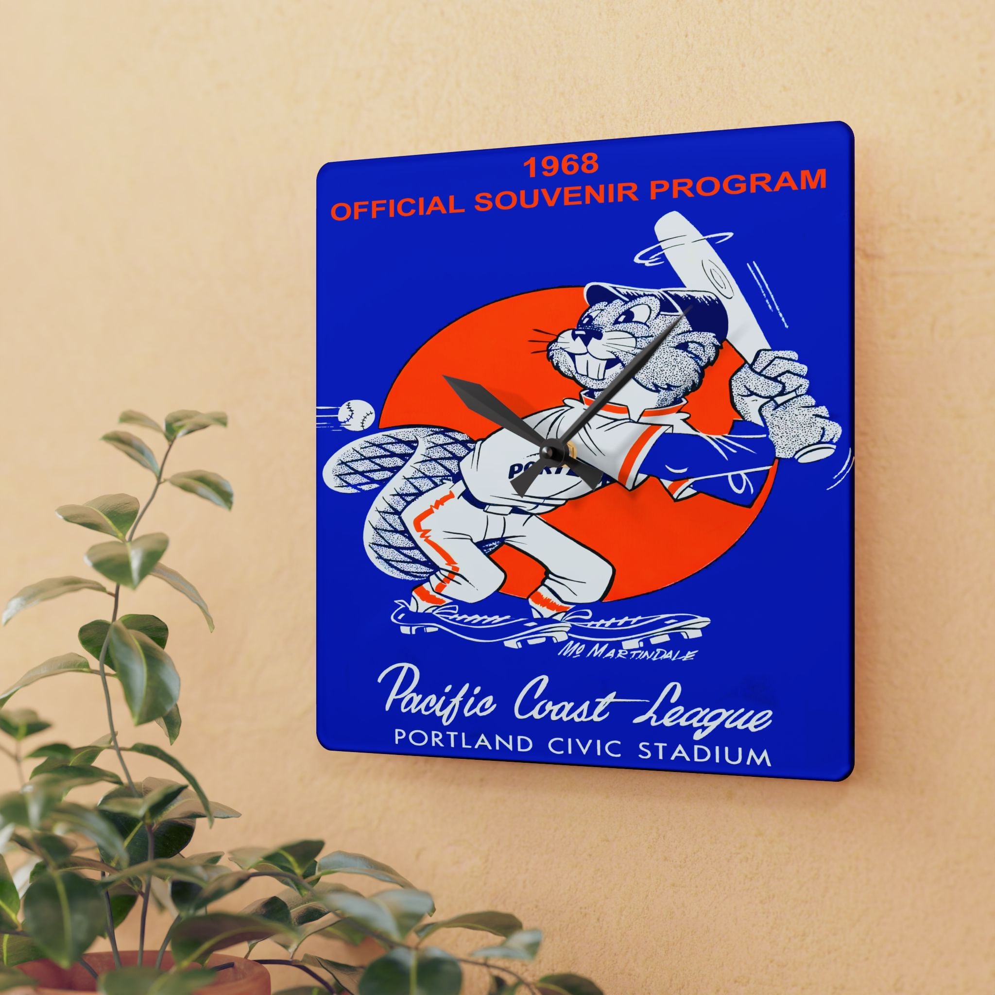 Vintage 1968 Baseball Portland Beavers Acrylic Wall Clock - Sports Fan Decor, Retro Clock, Unique Gift for Baseball Enthusiasts, Home Office