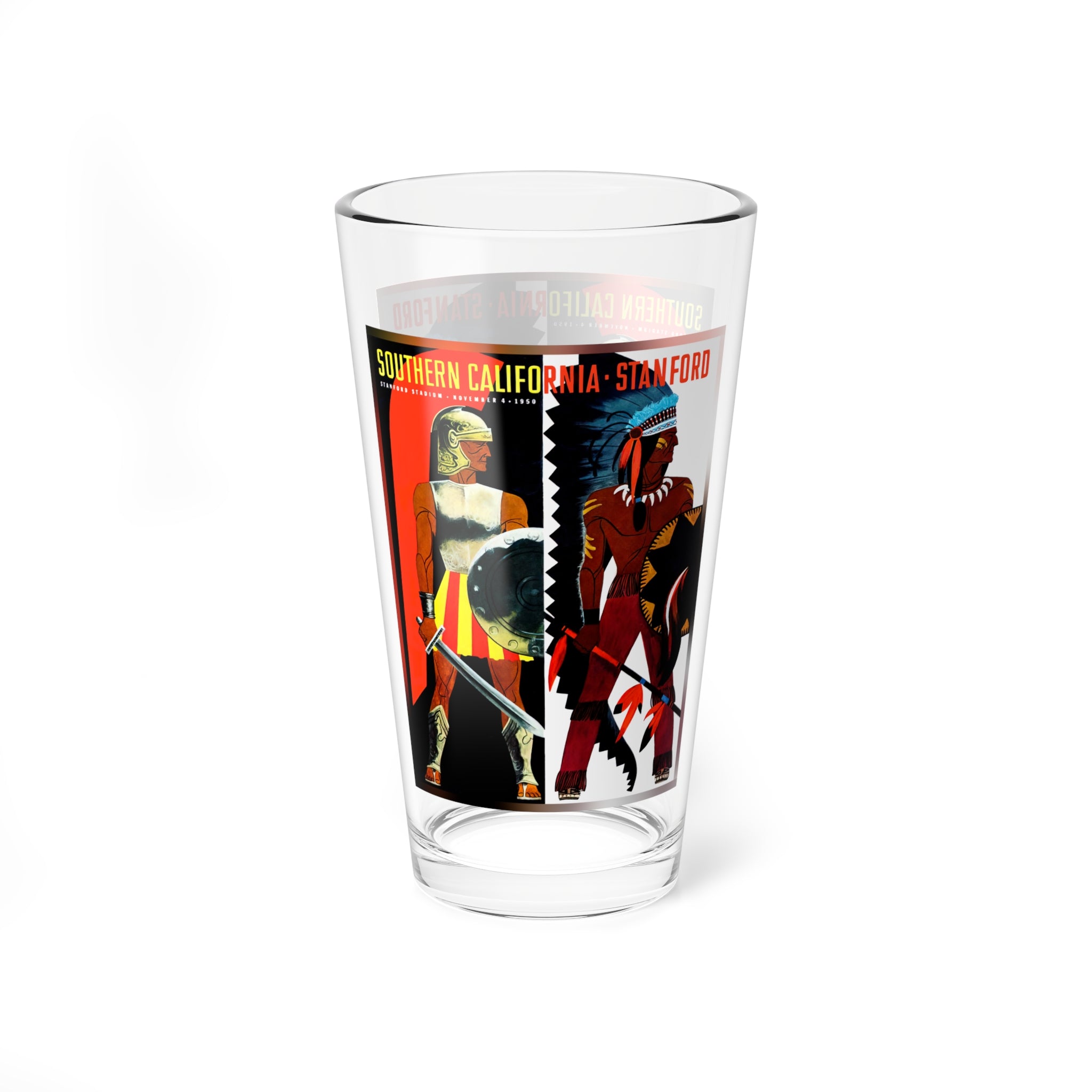 Mixing Glass, 16oz - Vintage 1950 Football Southern California-Stanford, Sports Barware, Drinking Glass, Cocktail Mixer, Gift for Sports