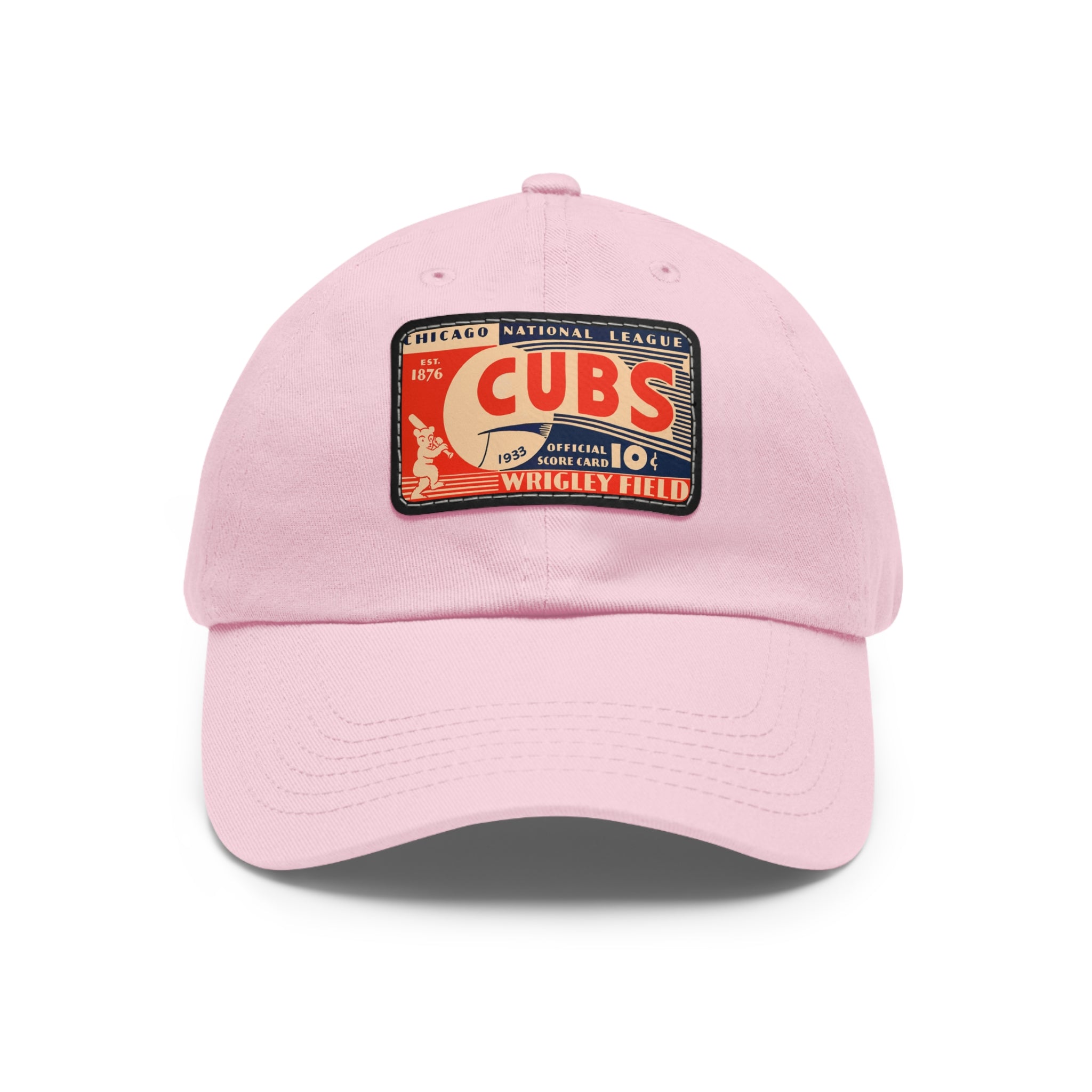 1933 Vintage Chicago Cubs Wrigley Field Scorecard Cover - Dad Hat with Leather Patch (Rectangle)