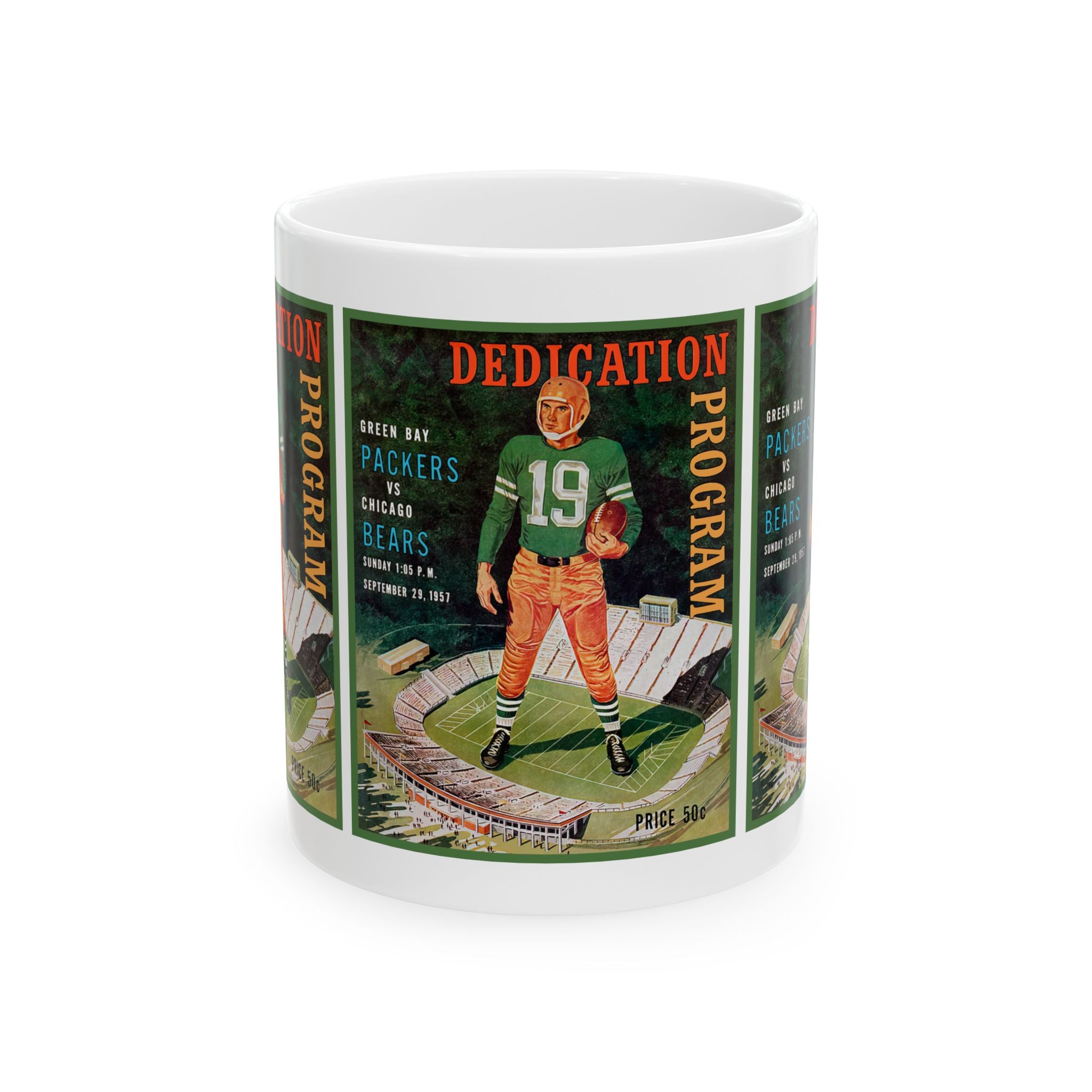 Classic Ceramic Mug - 1957 Football Packers-Bears Design, Vintage Sports Fan Gift, Game Day Coffee Cup, Retro Team Memorabilia, Sports