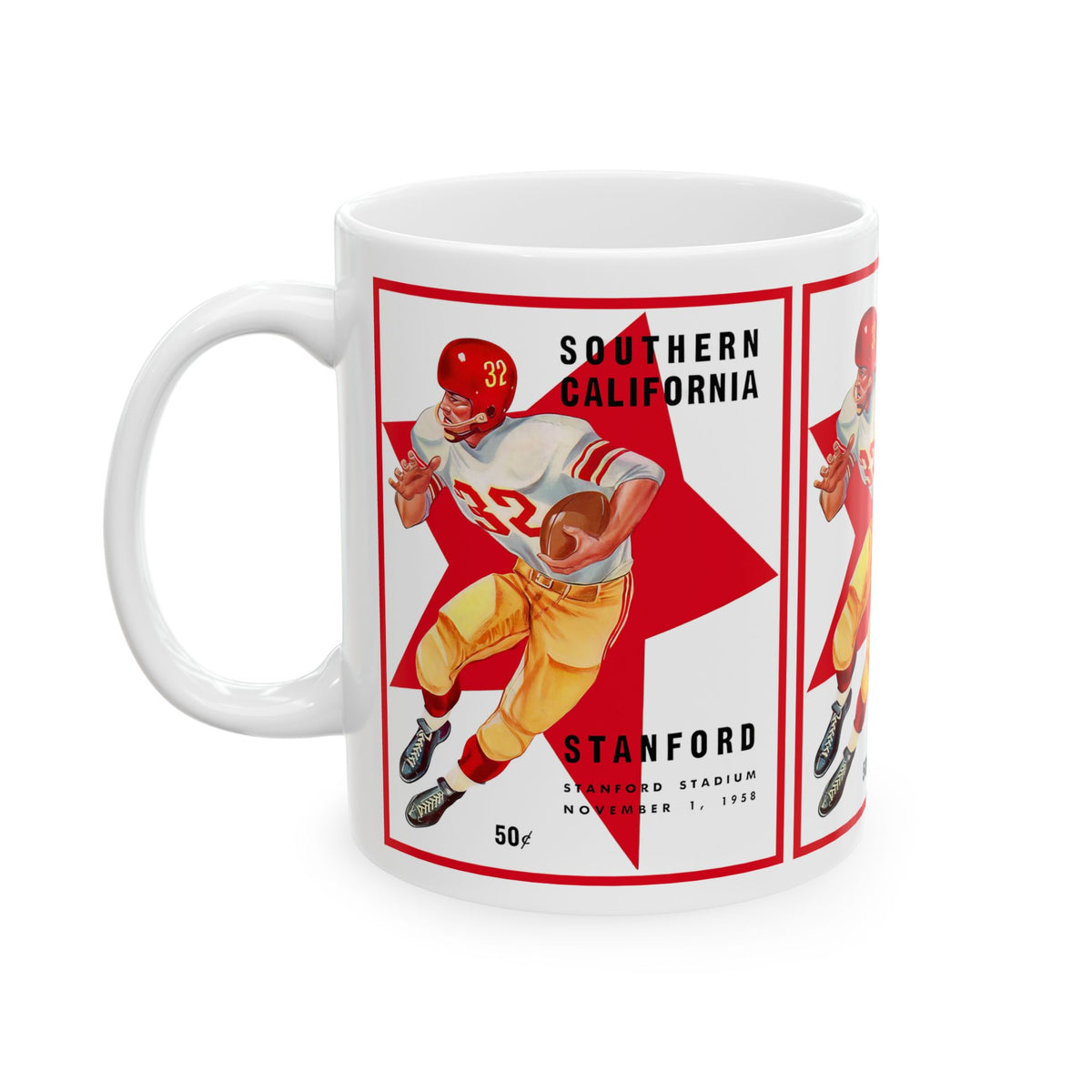 Football Ceramic Mug, 1958 Southern California Stanford, Sports Fan Gift, Coffee Cup, Tea Mug, Football Team