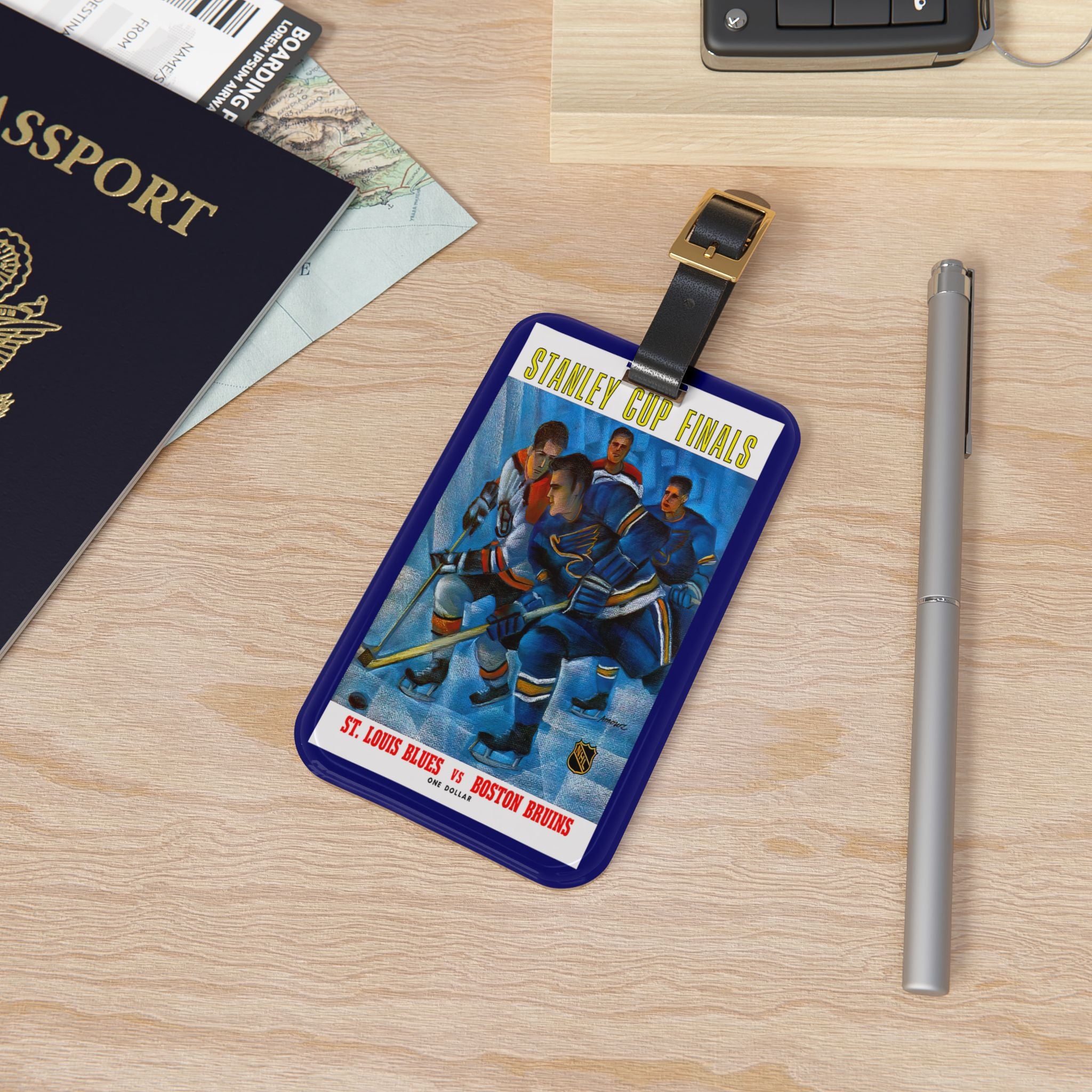 1969-1970 Hockey St Louis vs Boston Luggage Tag | Vintage Sports Travel ID