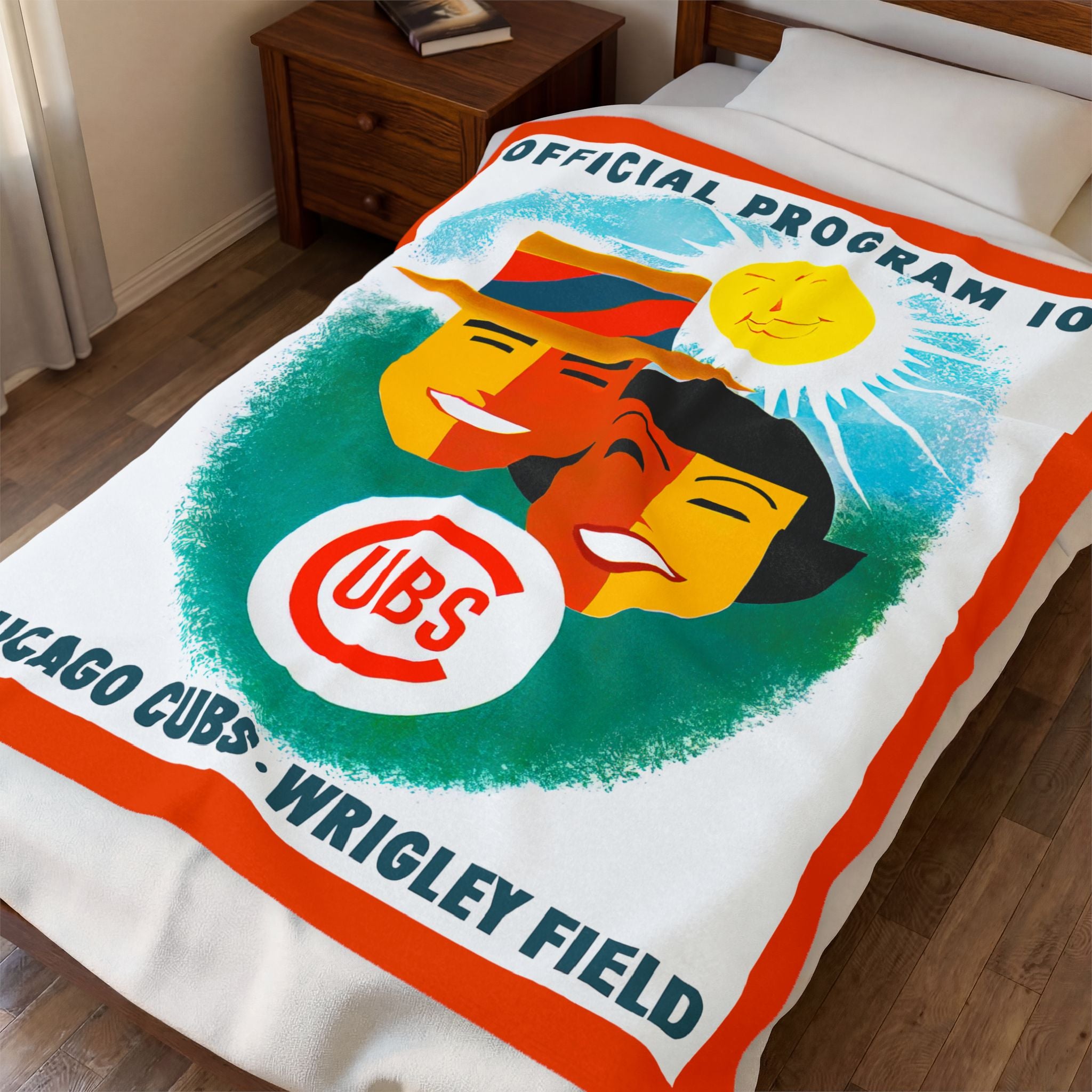 Chicago Cubs 1956 Vintage Program Cover Velveteen Plush Blanket