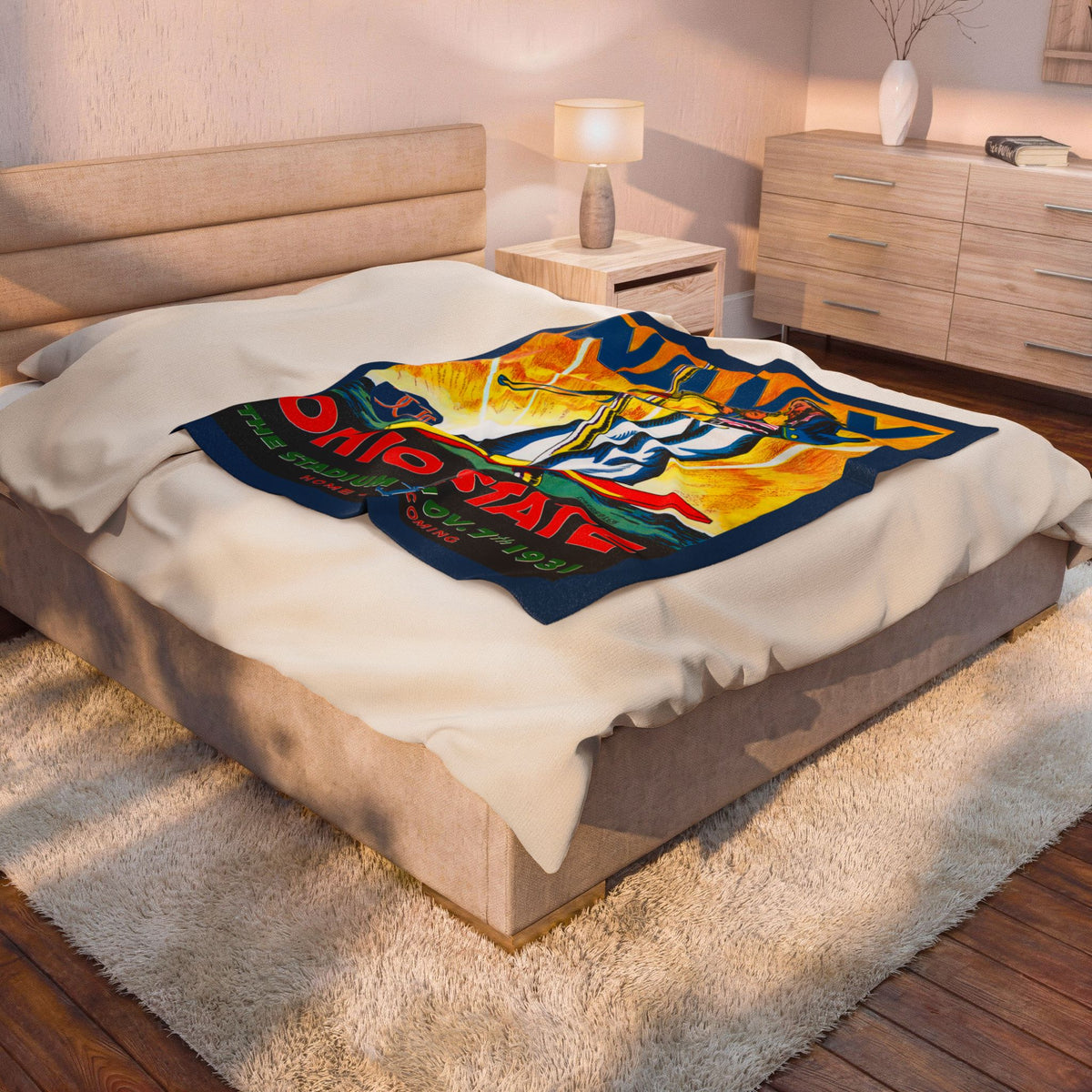 1931 Ohio State Navy Vintage Program Cover Velveteen Plush Blanket