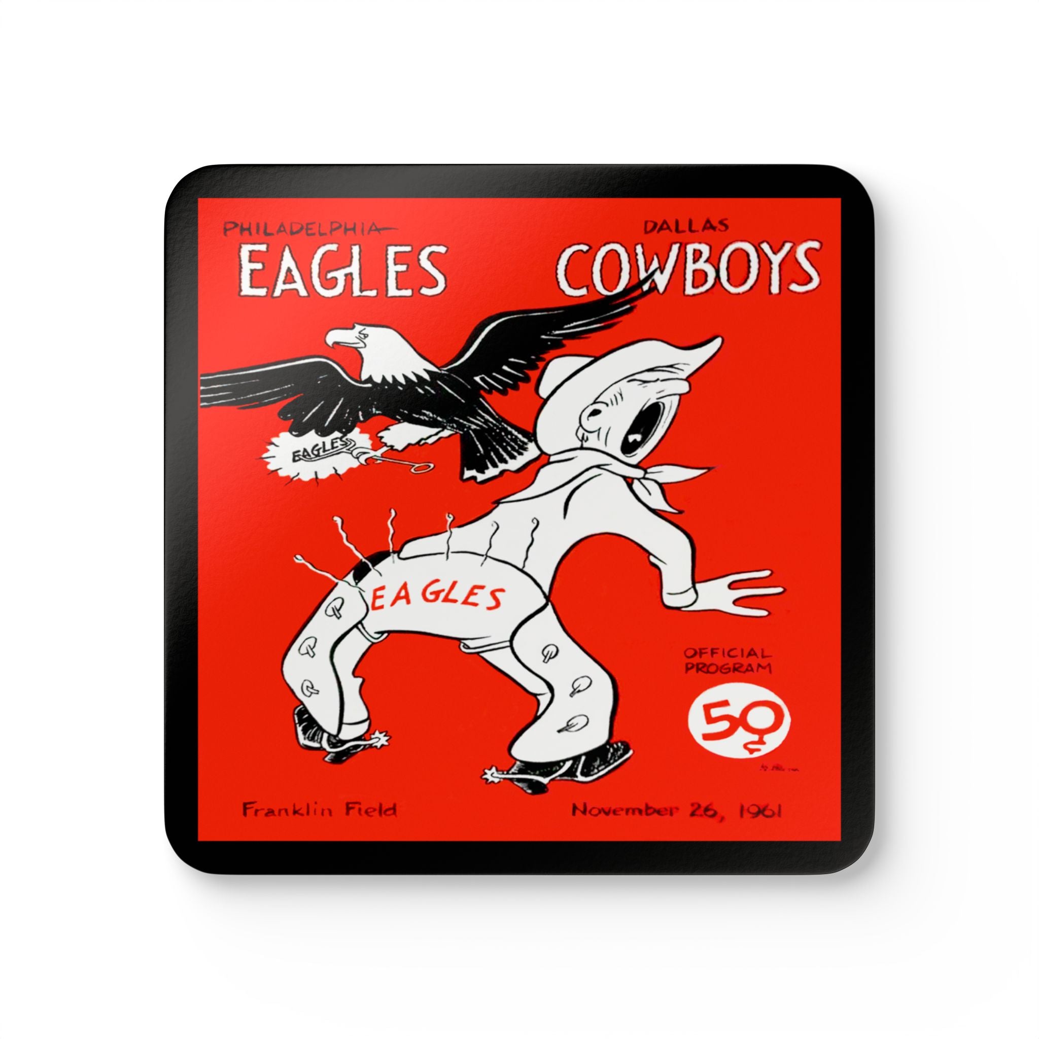 1961 Vintage Dallas Cowboys - Philadelphia Eagles Football Program Cover - Corkwood Coaster Set