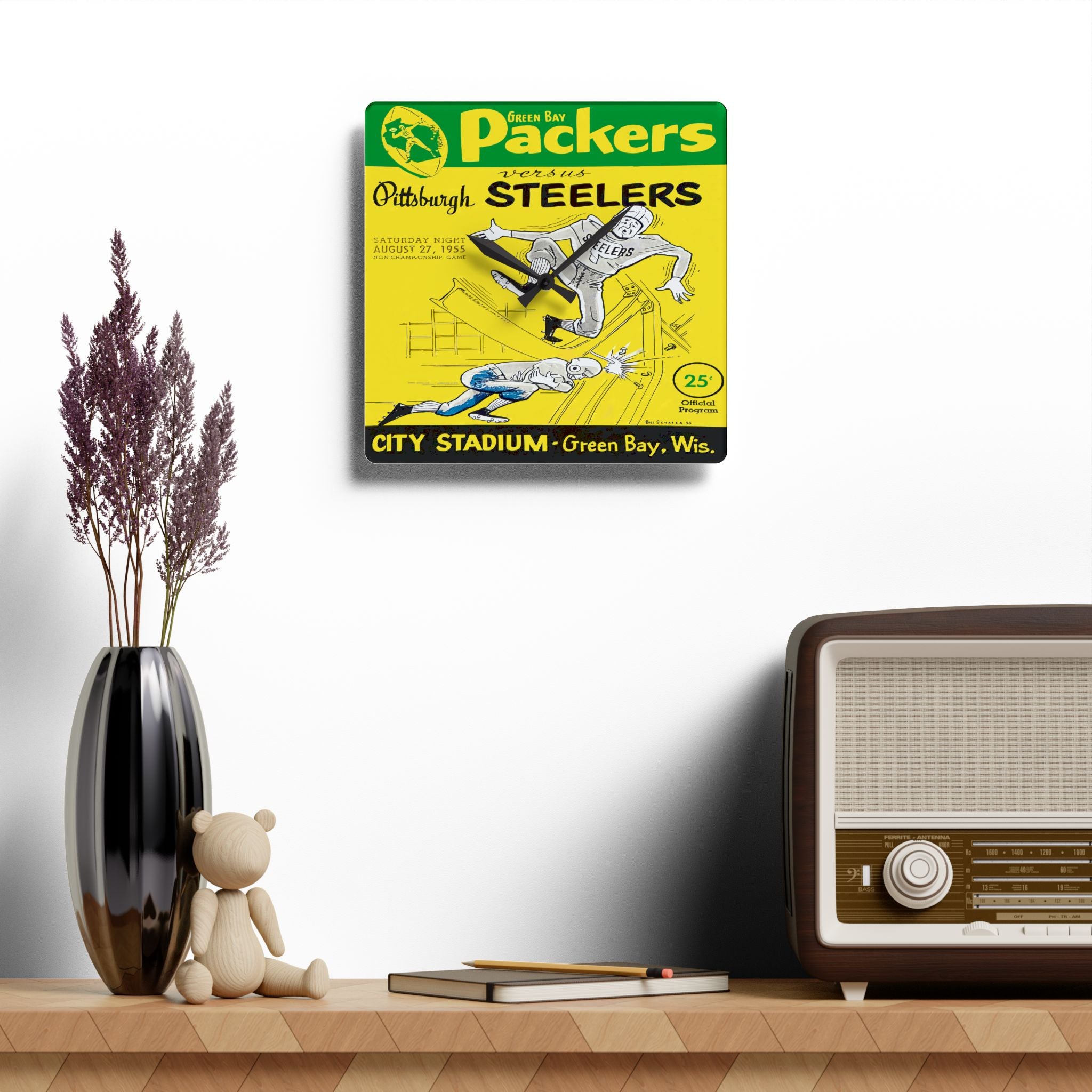 1955 Vintage Green Bay Packers - Pittsburgh Steelers Football Program Cover - Acrylic Wall Clock