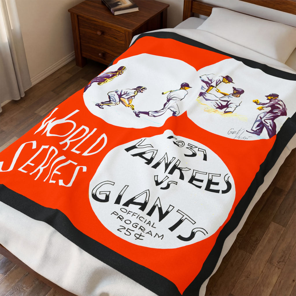 Velveteen Plush Blanket, 1937 Baseball World Series Yankees Giants Throw, Sports Fan Home Decor, Cozy Stadium Blanket, Gift for Baseball