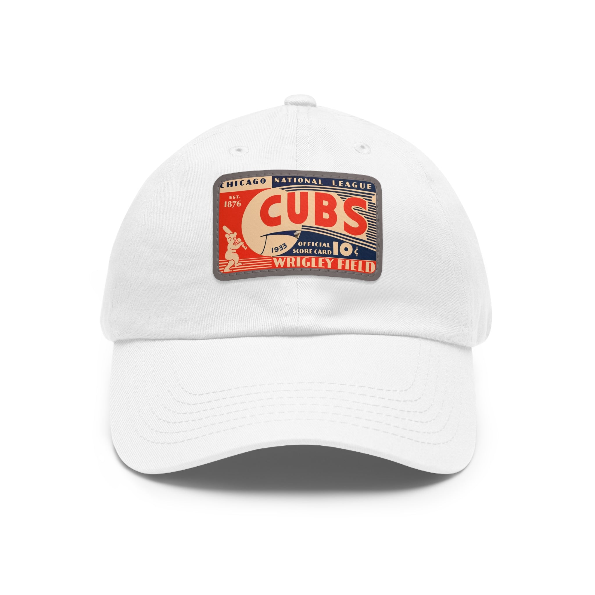1933 Vintage Chicago Cubs Wrigley Field Scorecard Cover - Dad Hat with Leather Patch (Rectangle)