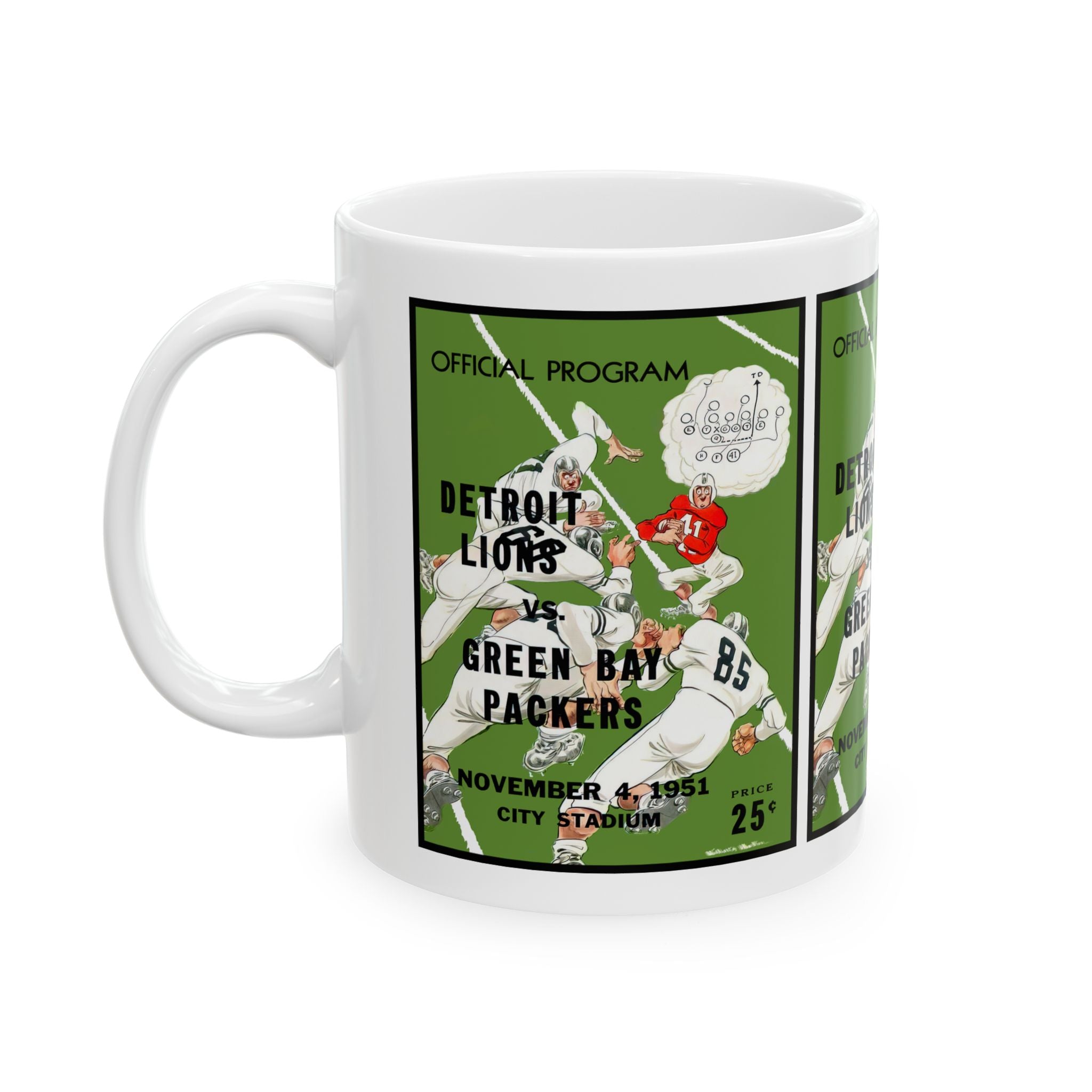 Football Ceramic Mug, 1951 Detroit Lions Green Bay Packers, Sports Fan Gift, Coffee Cup, Tea Mug, Drinkware, Football Memorabilia, Gift for