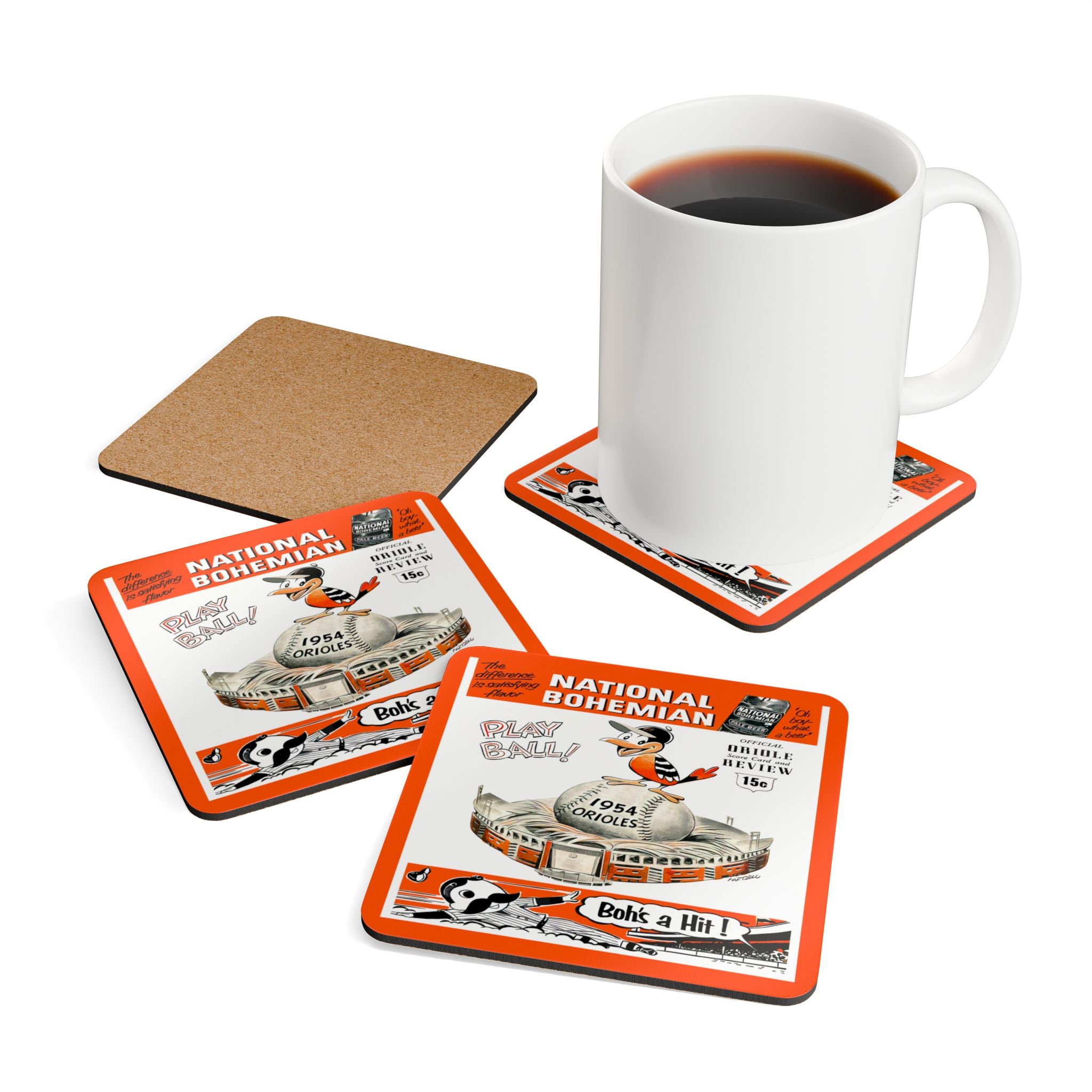 1954 Vintage Baltimore Orioles Scorebook Cover - Corkwood Coaster Set