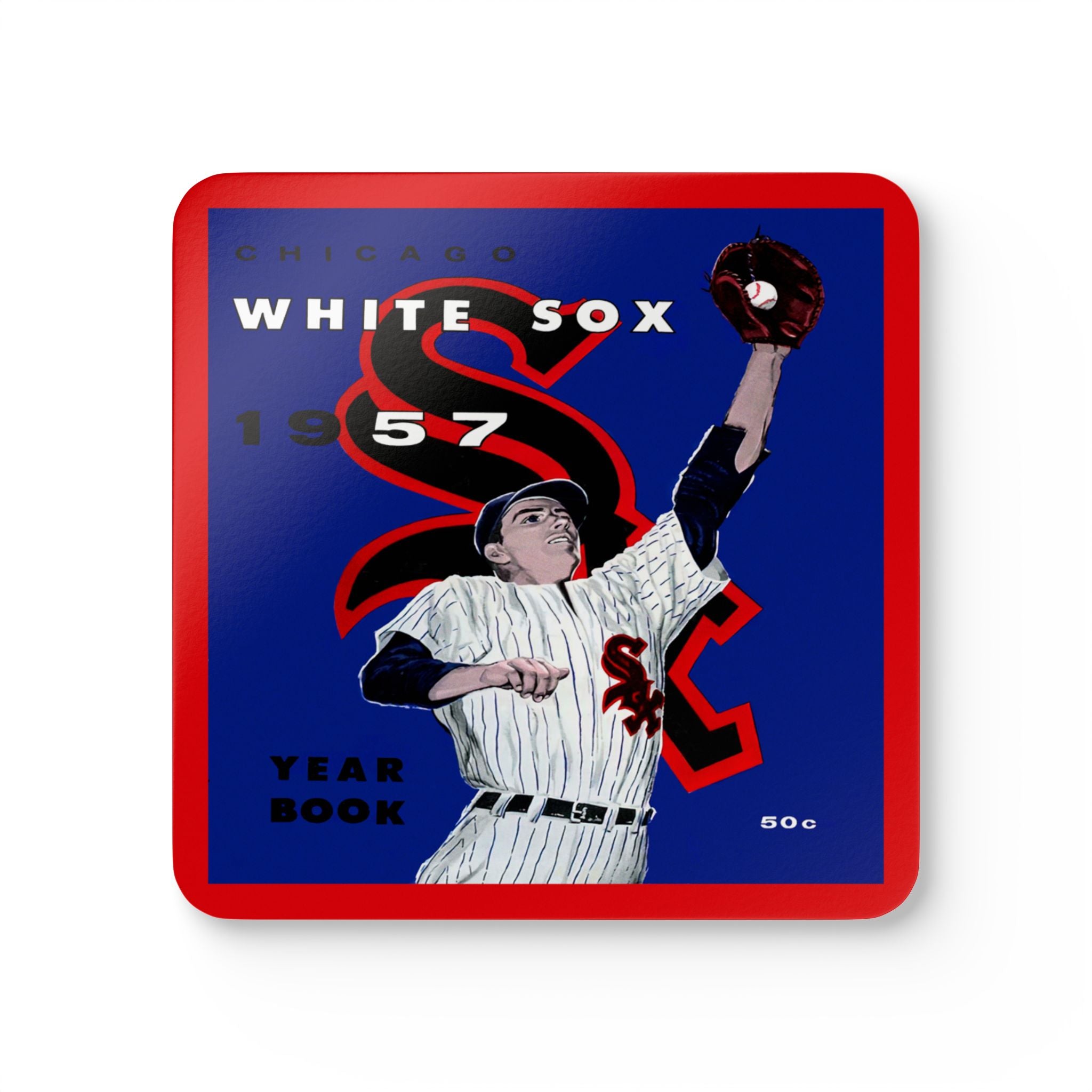 1957 Vintage Chicago White Sox Baseball Yearbook Cover - Corkwood Coaster Set