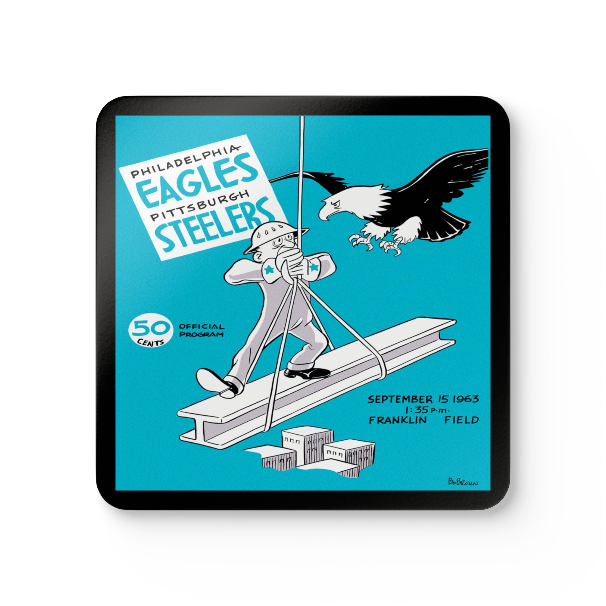 1963 Vintage Philadelphia Eagles - Pittsburgh Steelers Football Program Cover - Corkwood Coaster Set