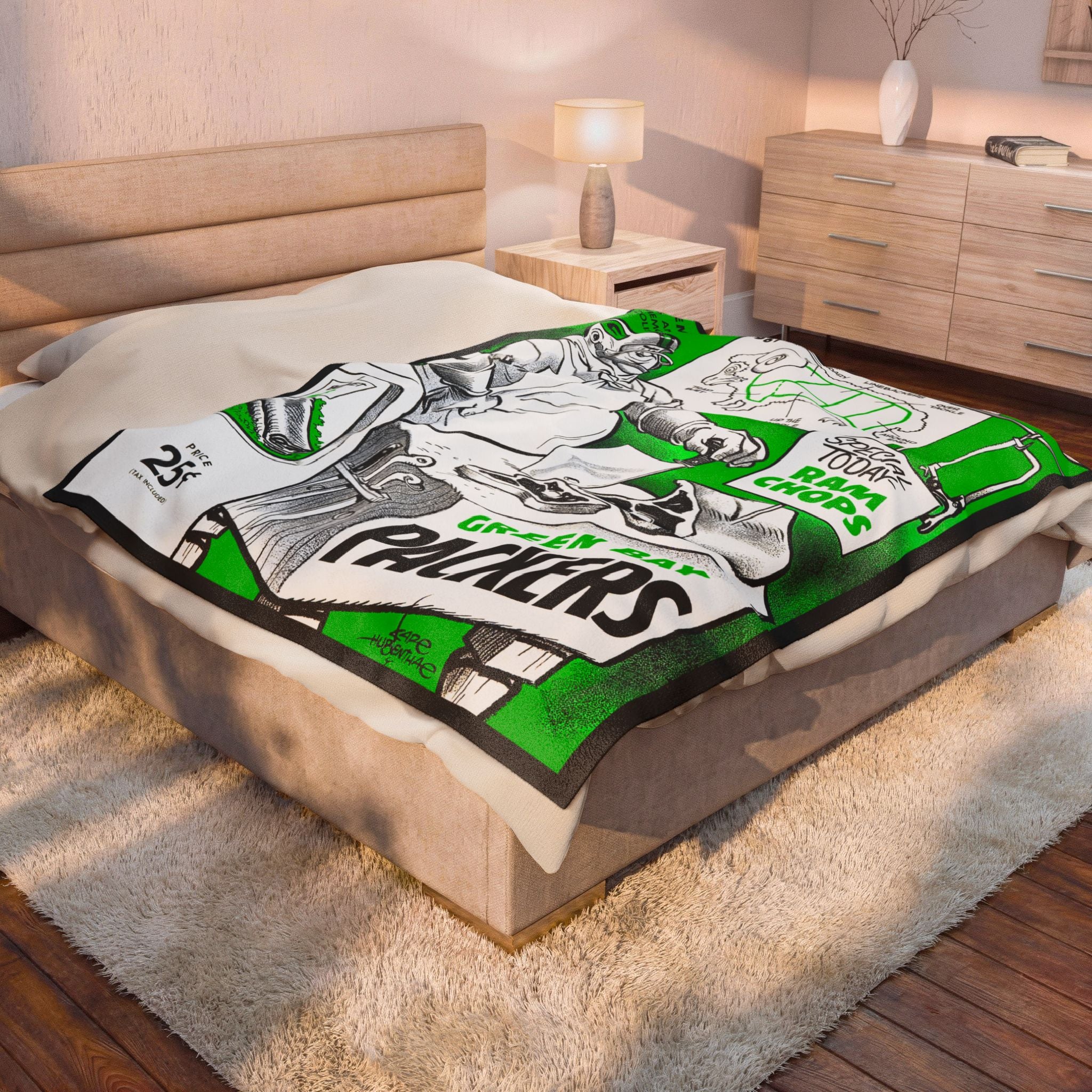 Throw Blanket, Green Bay Packer Los Angeles Rams 1961 Football Memorabilia, Football Sports Fan Gift, Cozy Bedspread, Game Day Couch Throw
